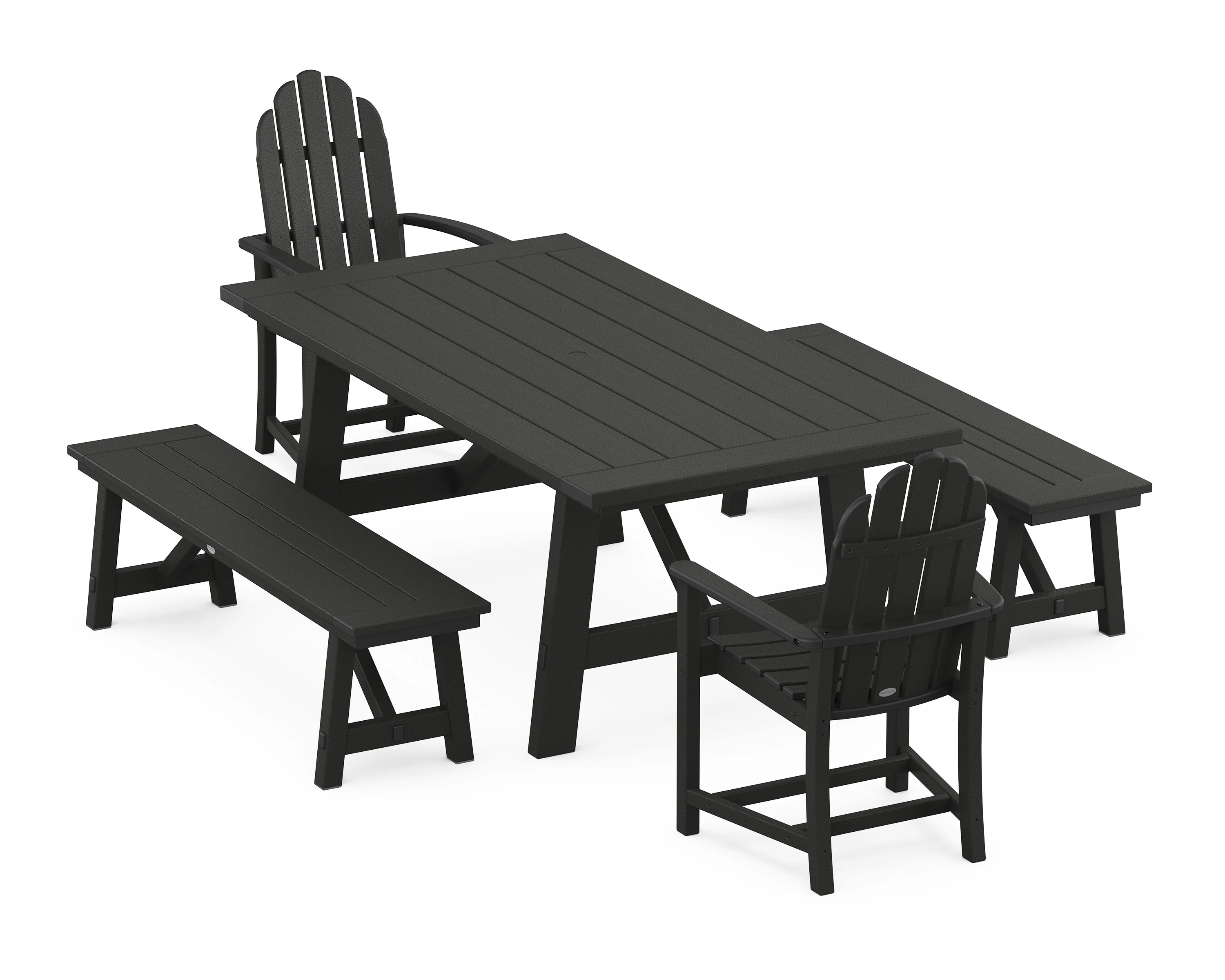 Classic Adirondack 5-Piece Rustic Farmhouse Dining Set With Benches - Image 9