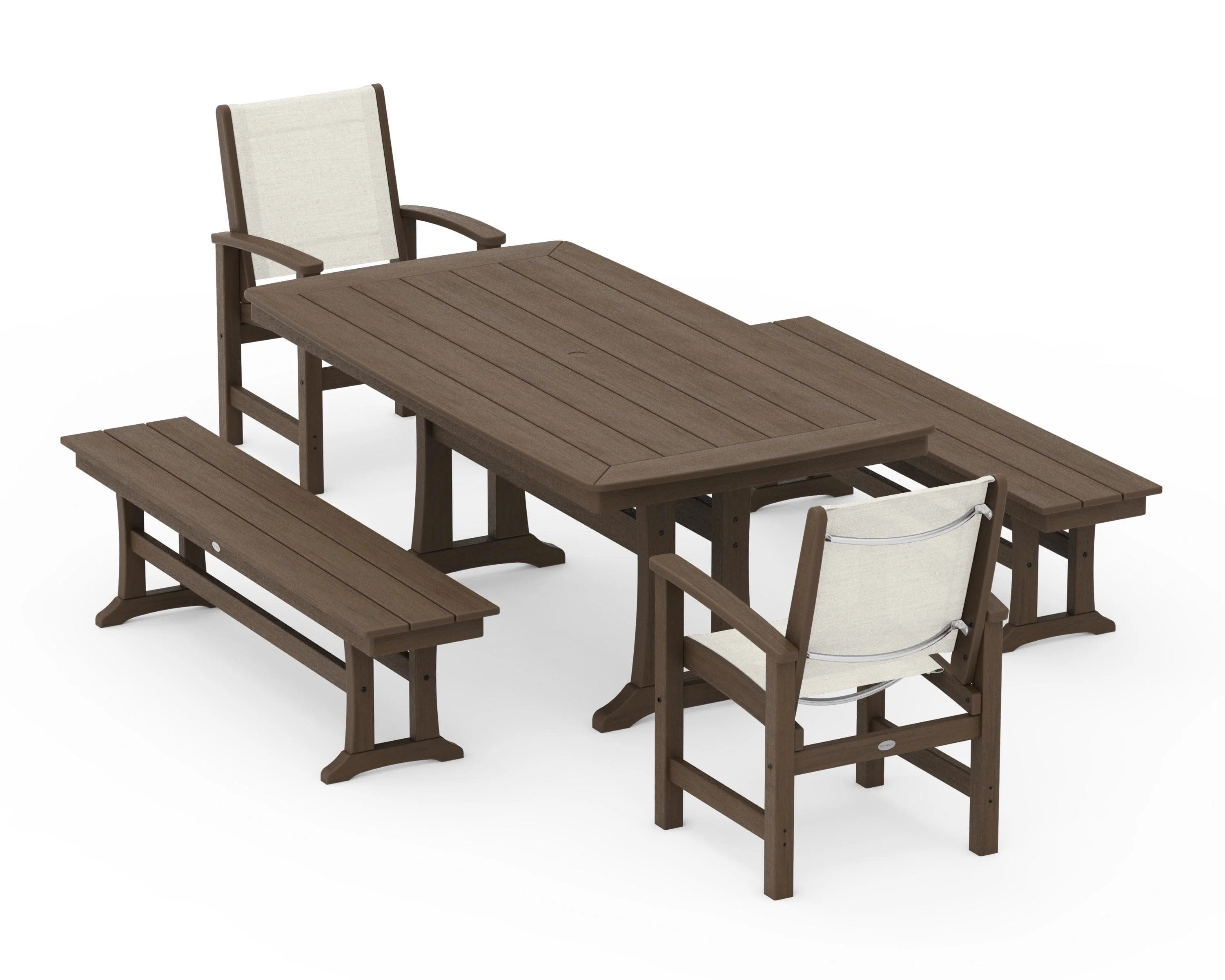 Coastal 5-Piece Dining Set with Trestle Legs and Benches - Image 127