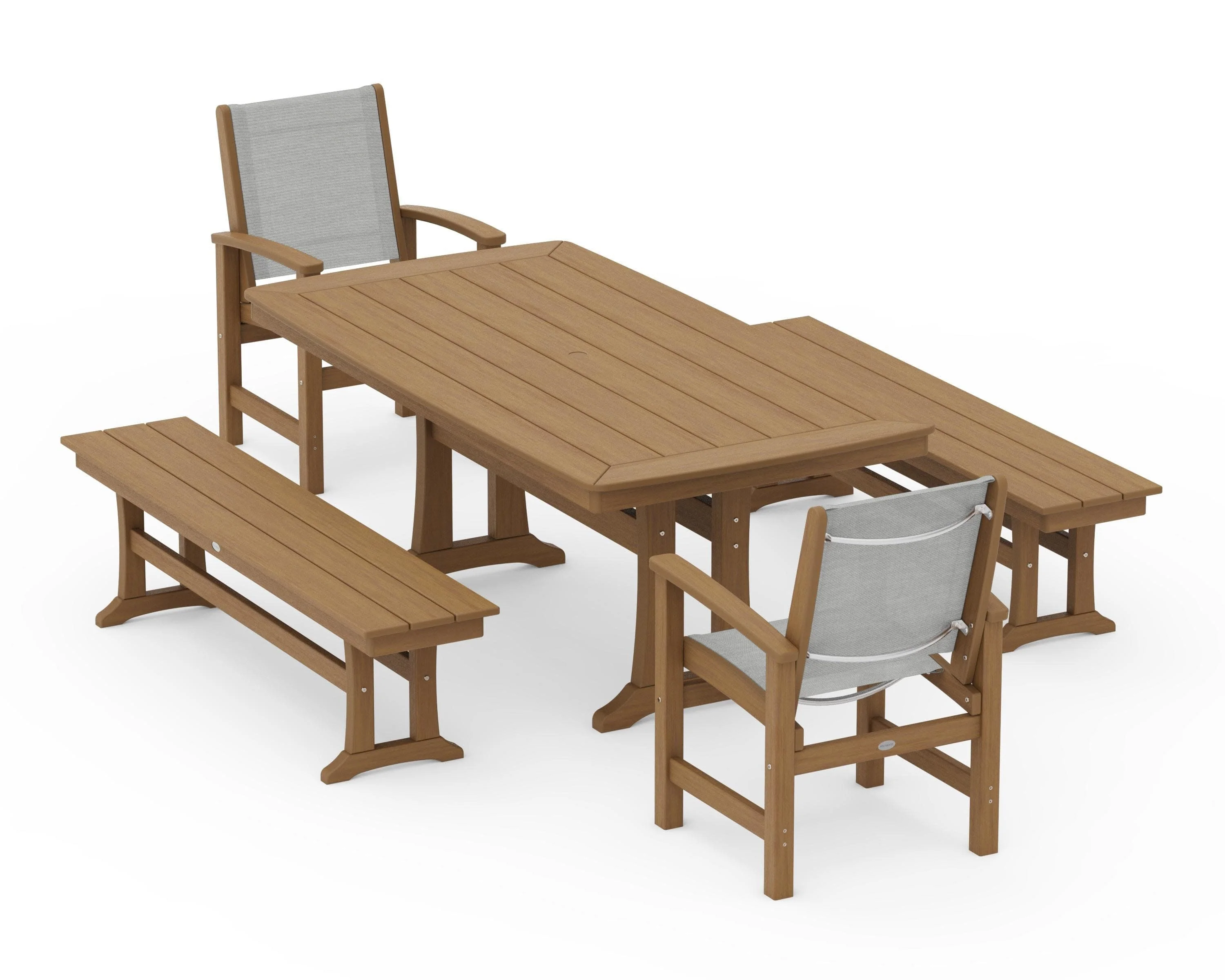 Coastal 5-Piece Dining Set with Trestle Legs and Benches - Image 132