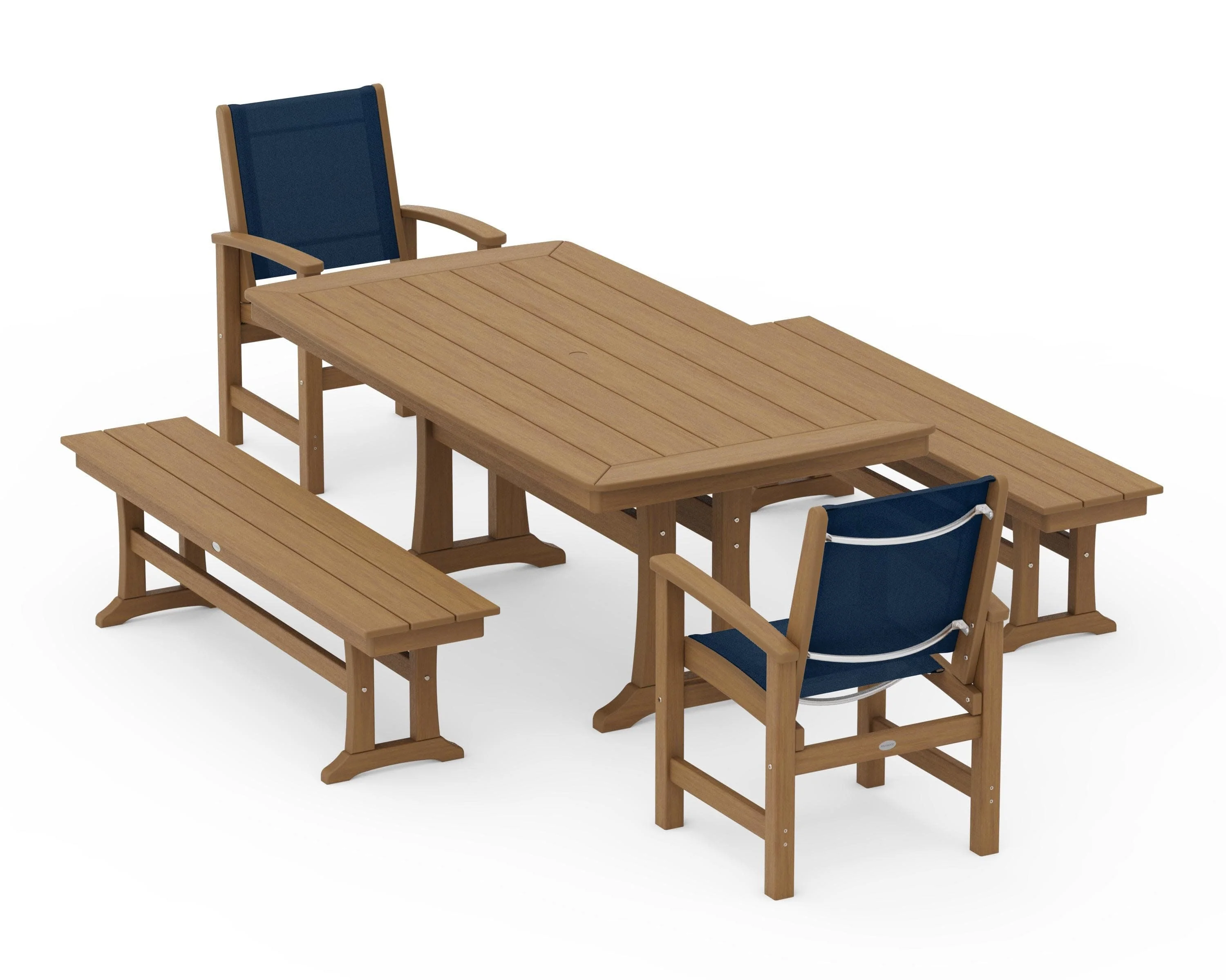 Coastal 5-Piece Dining Set with Trestle Legs and Benches - Image 140