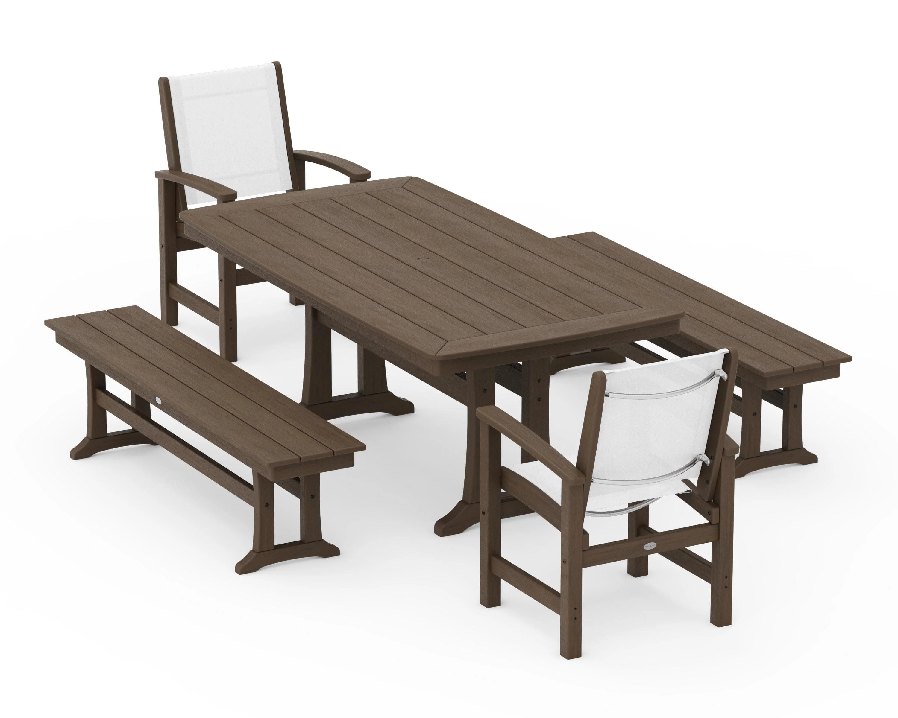 Coastal 5-Piece Dining Set with Trestle Legs and Benches - Image 150