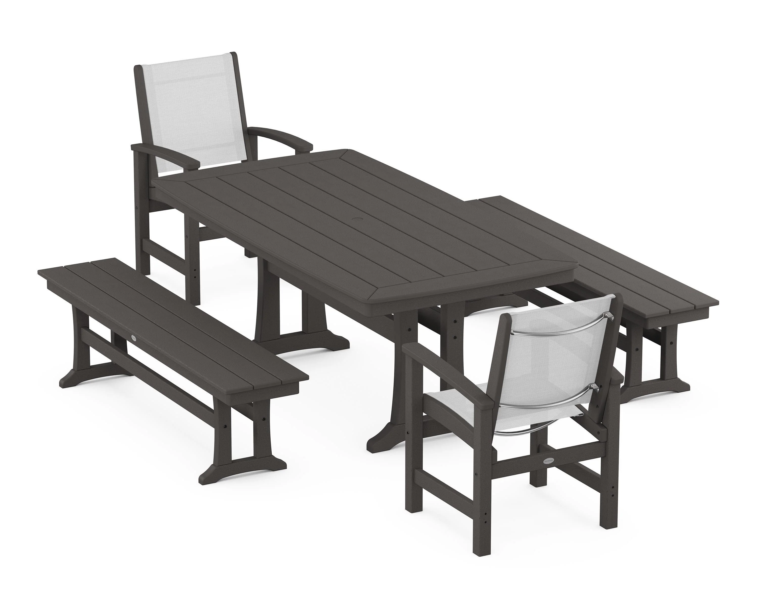 Coastal 5-Piece Dining Set with Trestle Legs and Benches - Image 36