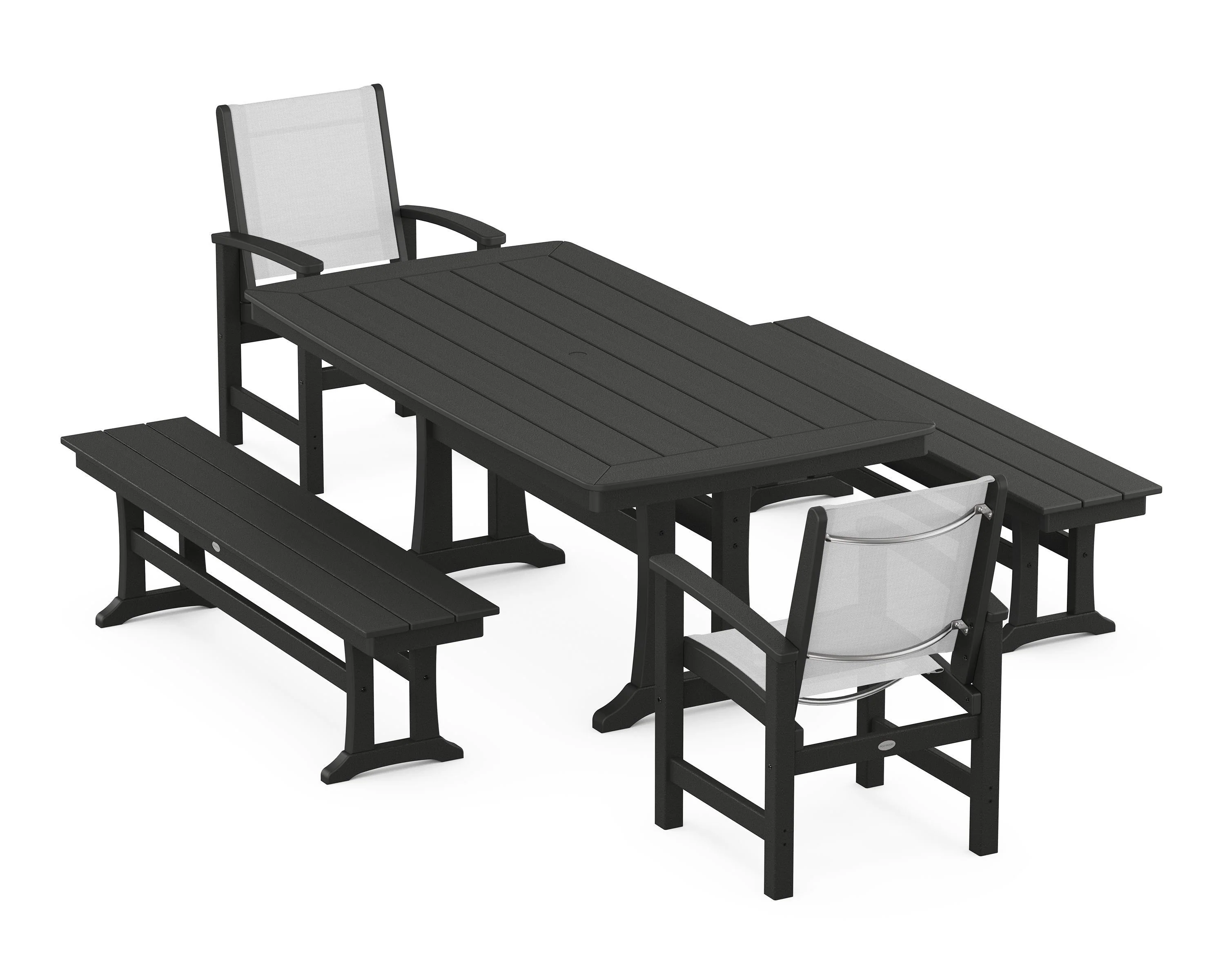 Coastal 5-Piece Dining Set with Trestle Legs and Benches - Image 37