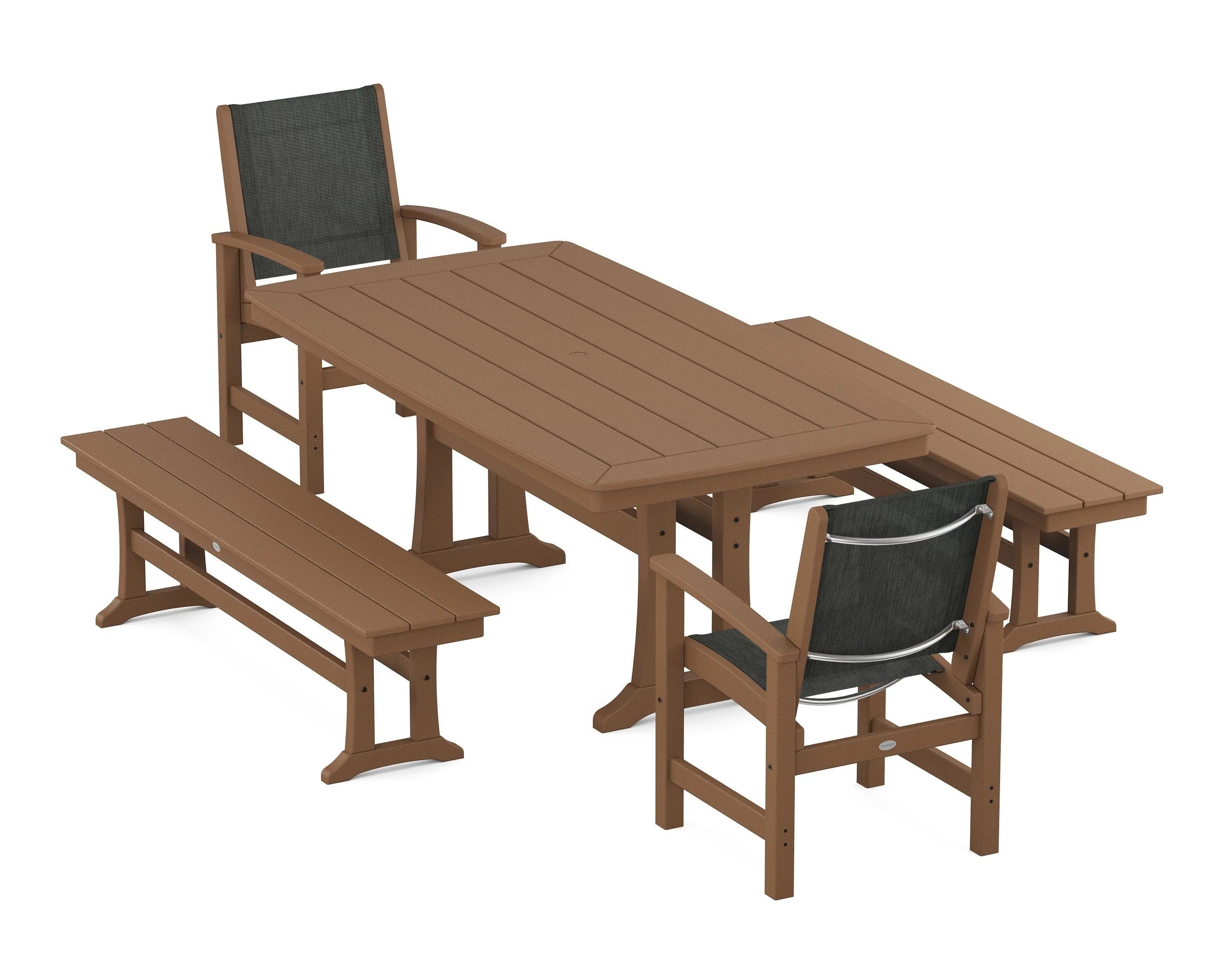 Coastal 5-Piece Dining Set with Trestle Legs and Benches - Image 43
