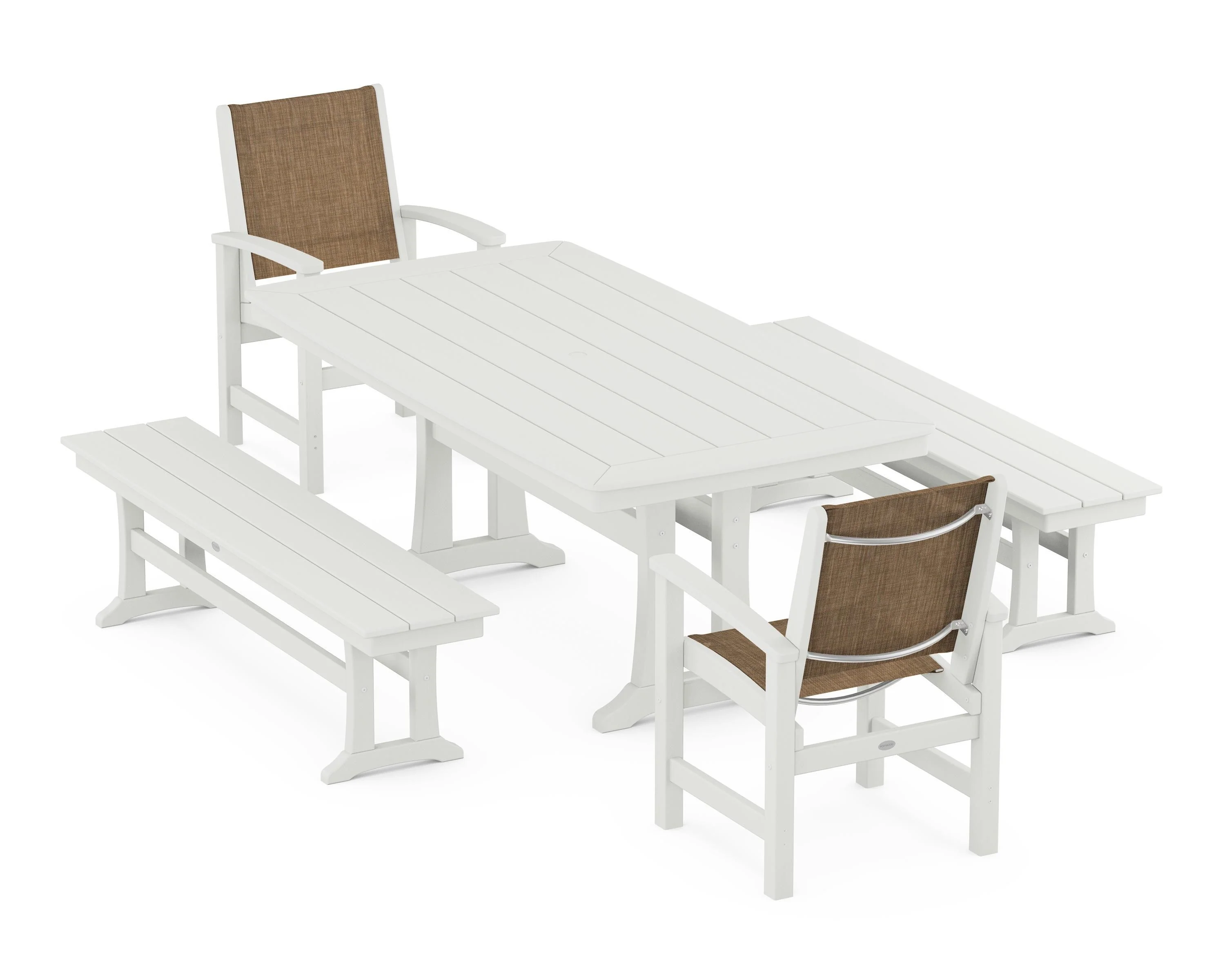 Coastal 5-Piece Dining Set with Trestle Legs and Benches - Image 9