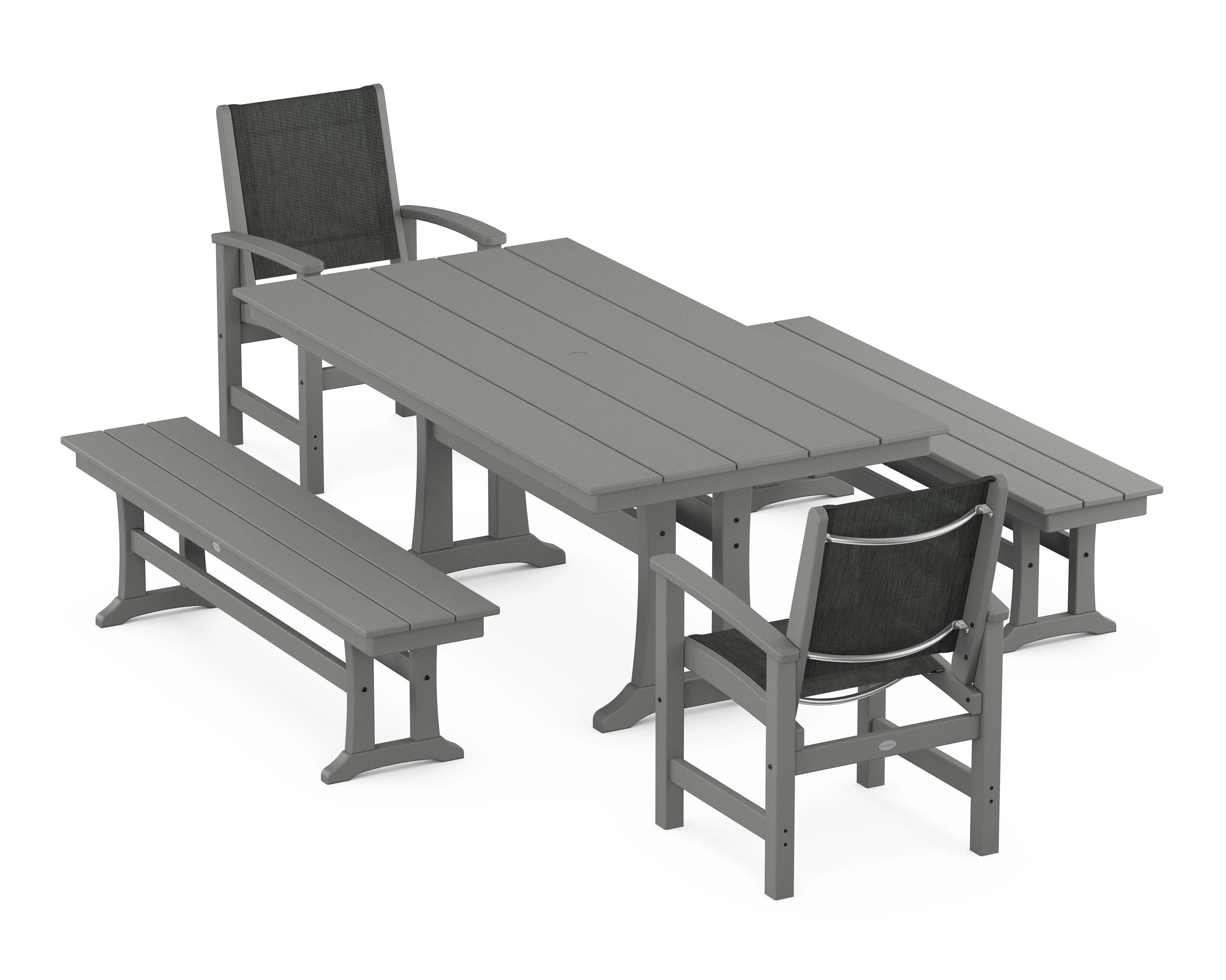 Coastal 5-Piece Farmhouse Dining Set with Trestle Legs and Benches - Image 10