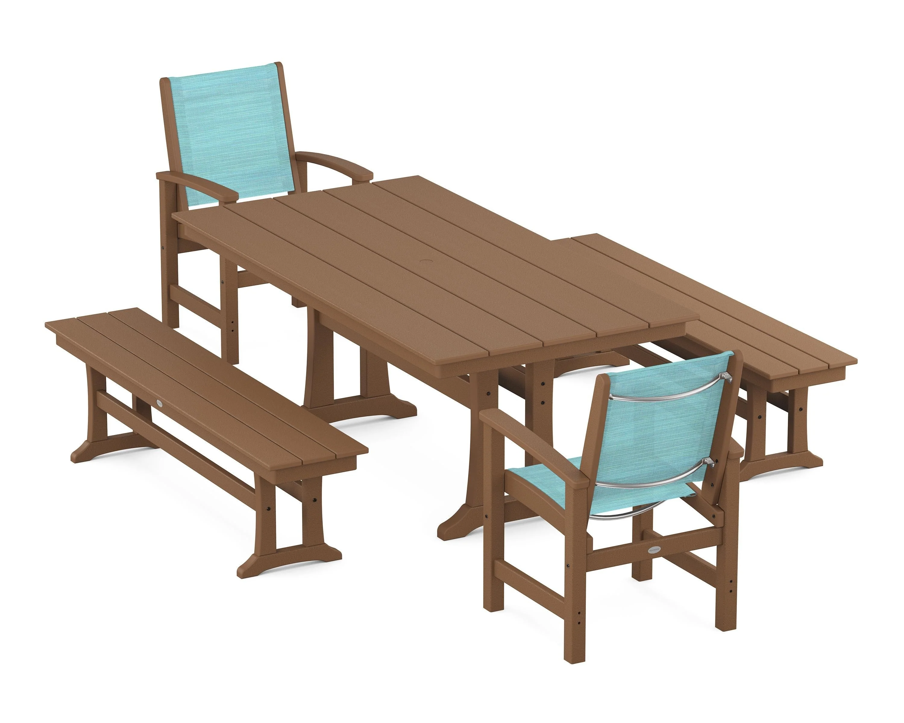 Coastal 5-Piece Farmhouse Dining Set with Trestle Legs and Benches - Image 100