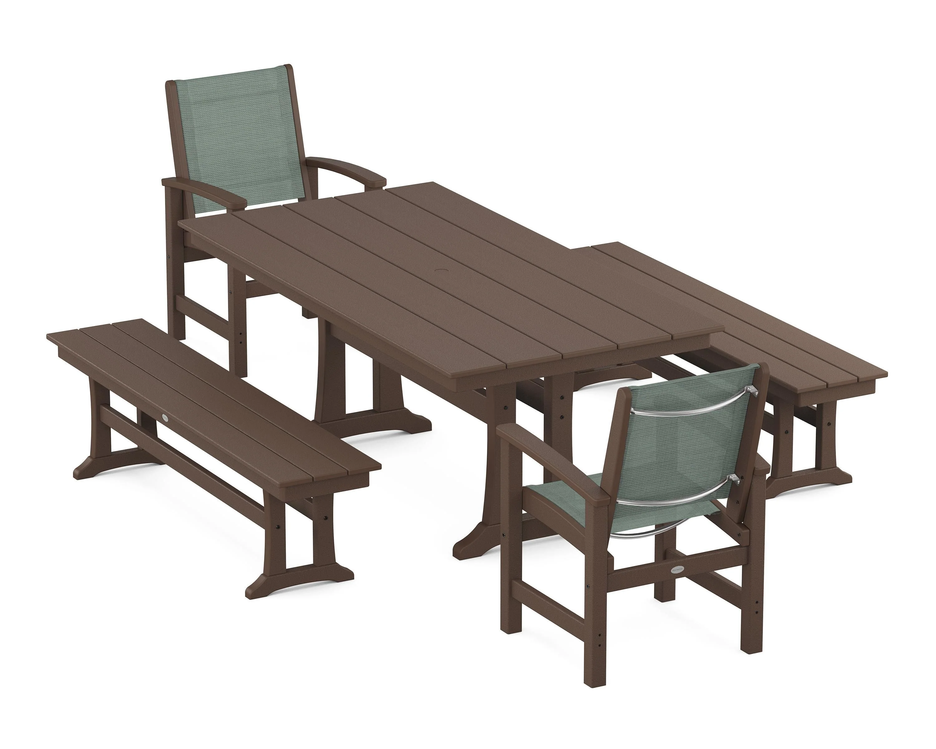Coastal 5-Piece Farmhouse Dining Set with Trestle Legs and Benches - Image 104