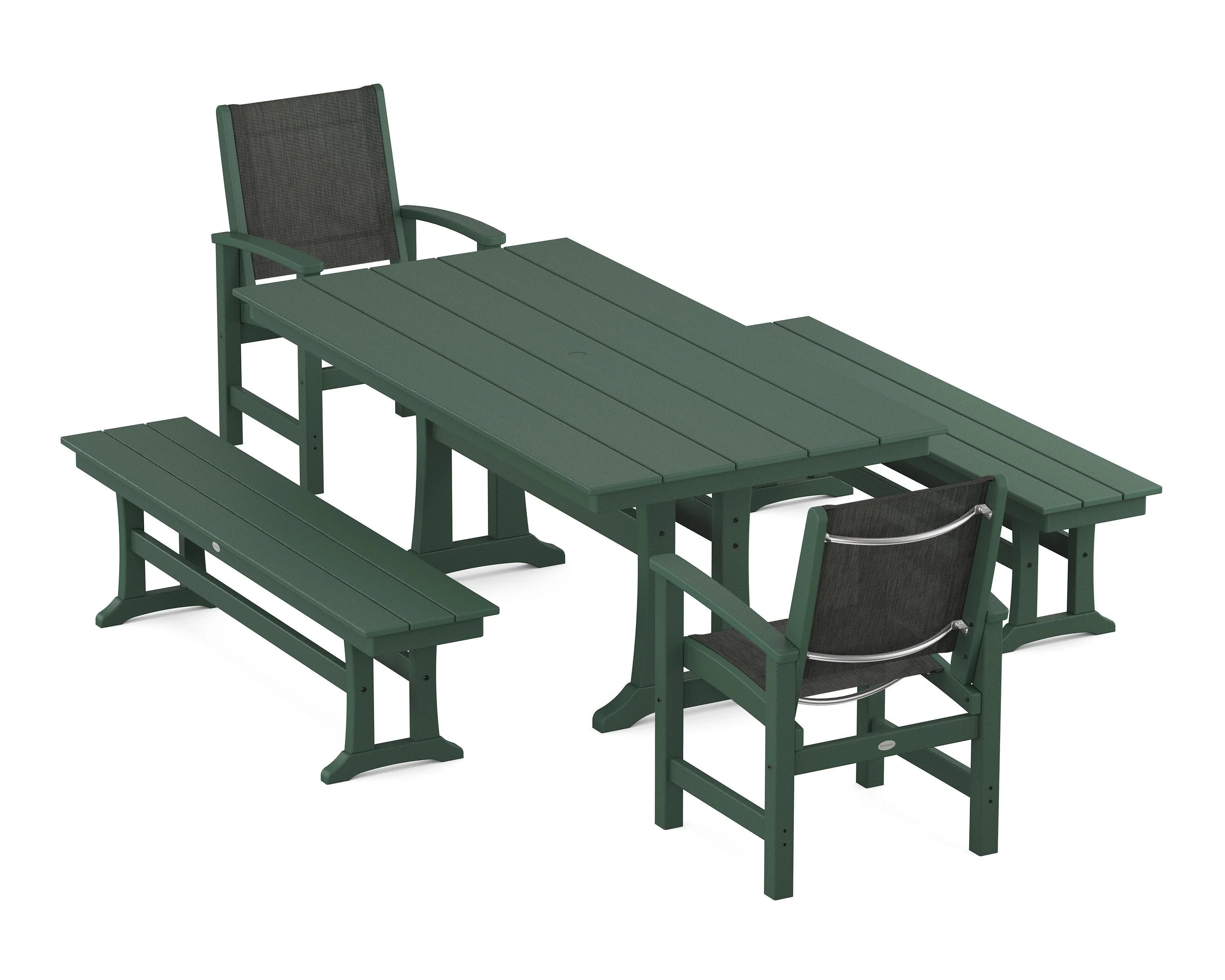 Coastal 5-Piece Farmhouse Dining Set with Trestle Legs and Benches - Image 114