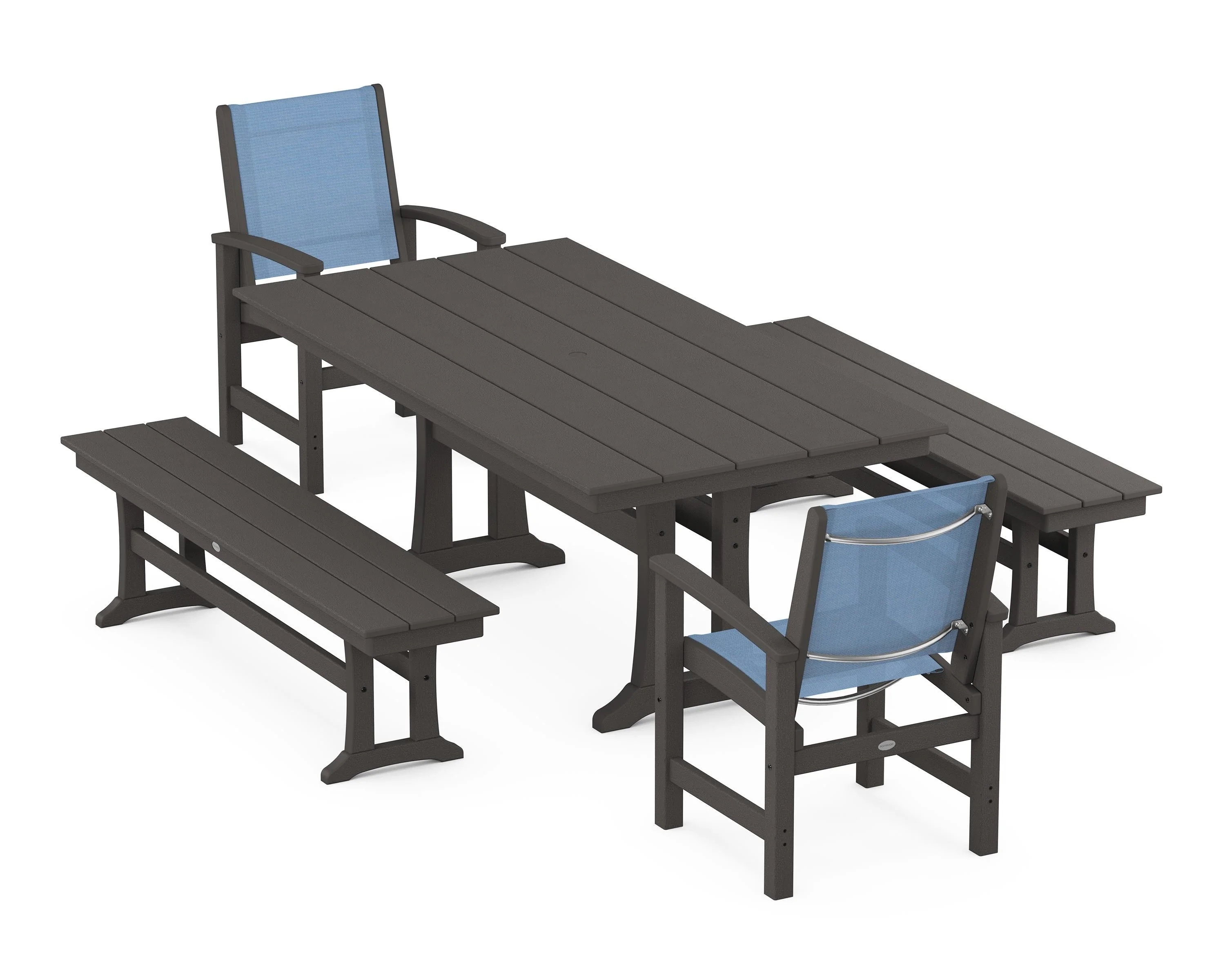 Coastal 5-Piece Farmhouse Dining Set with Trestle Legs and Benches - Image 115