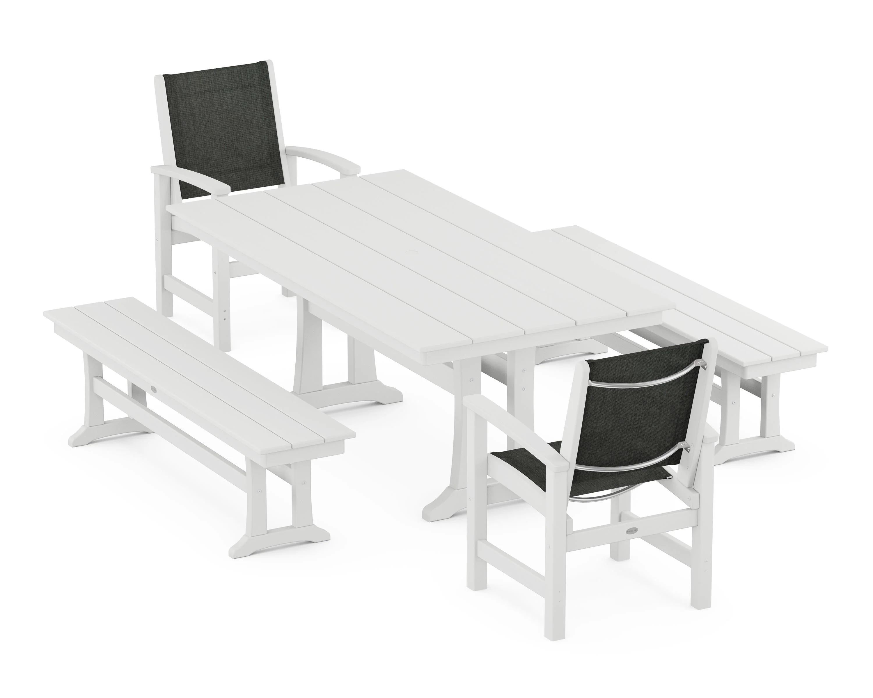 Coastal 5-Piece Farmhouse Dining Set with Trestle Legs and Benches - Image 116