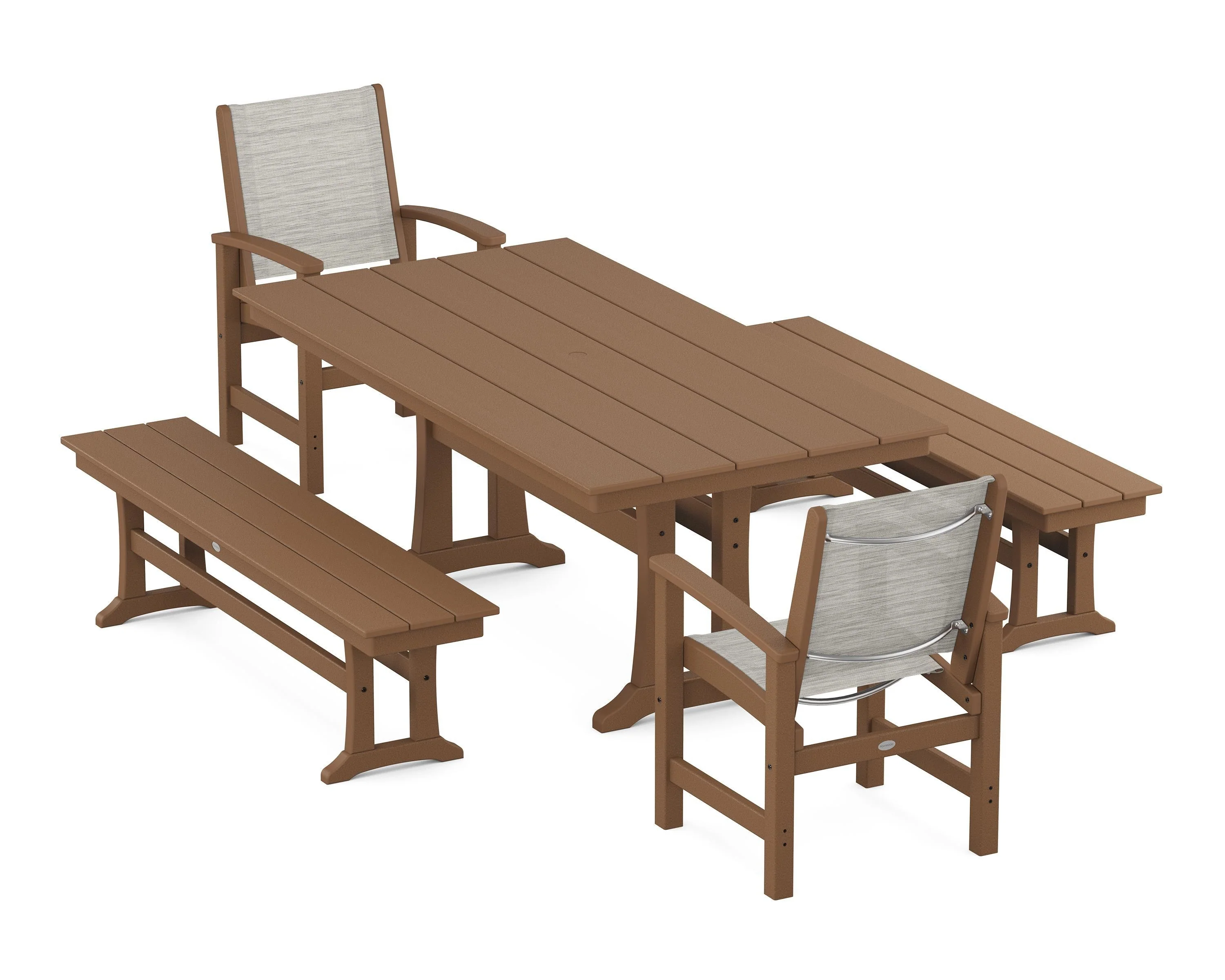Coastal 5-Piece Farmhouse Dining Set with Trestle Legs and Benches - Image 117