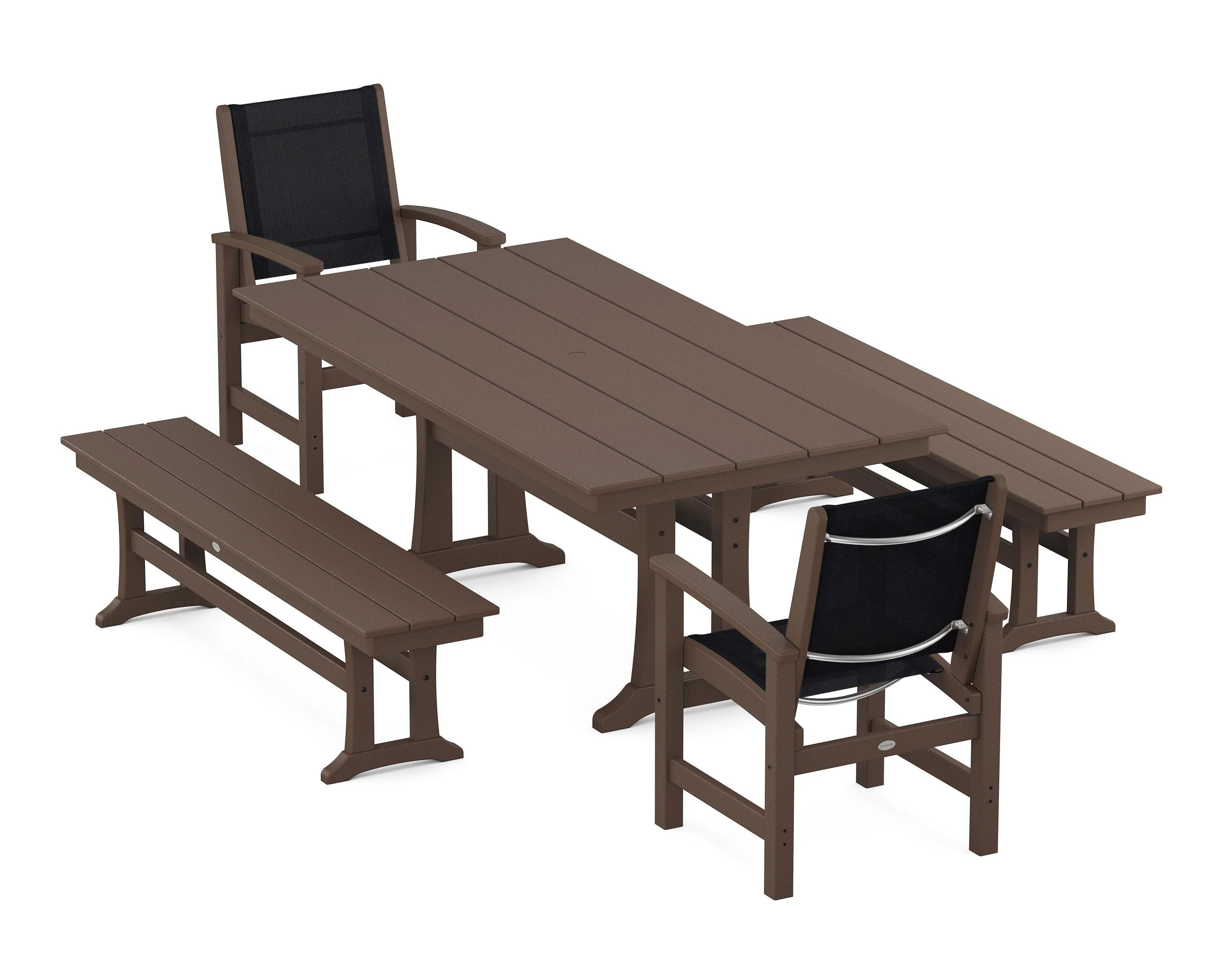 Coastal 5-Piece Farmhouse Dining Set with Trestle Legs and Benches - Image 119