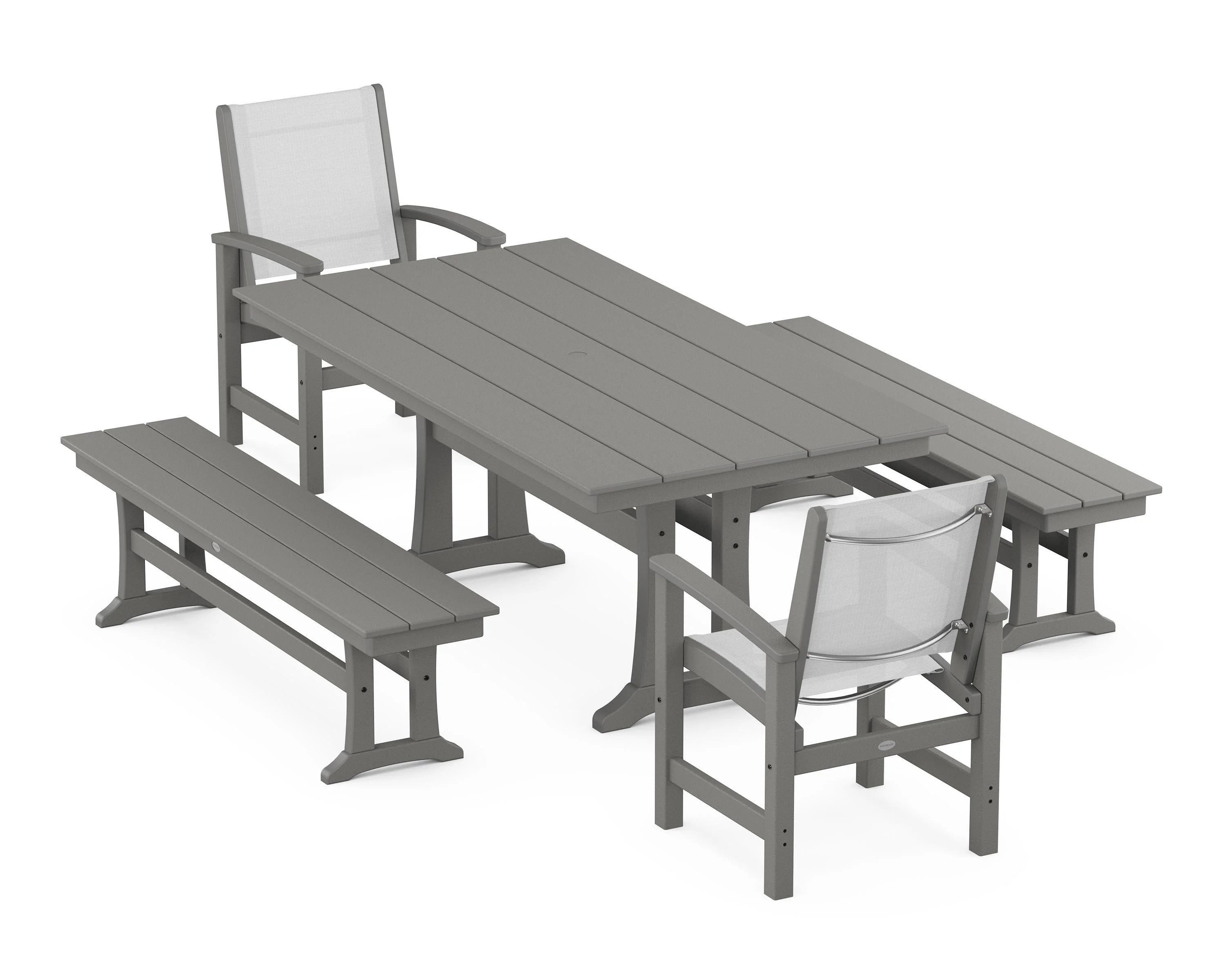 Coastal 5-Piece Farmhouse Dining Set with Trestle Legs and Benches - Image 120
