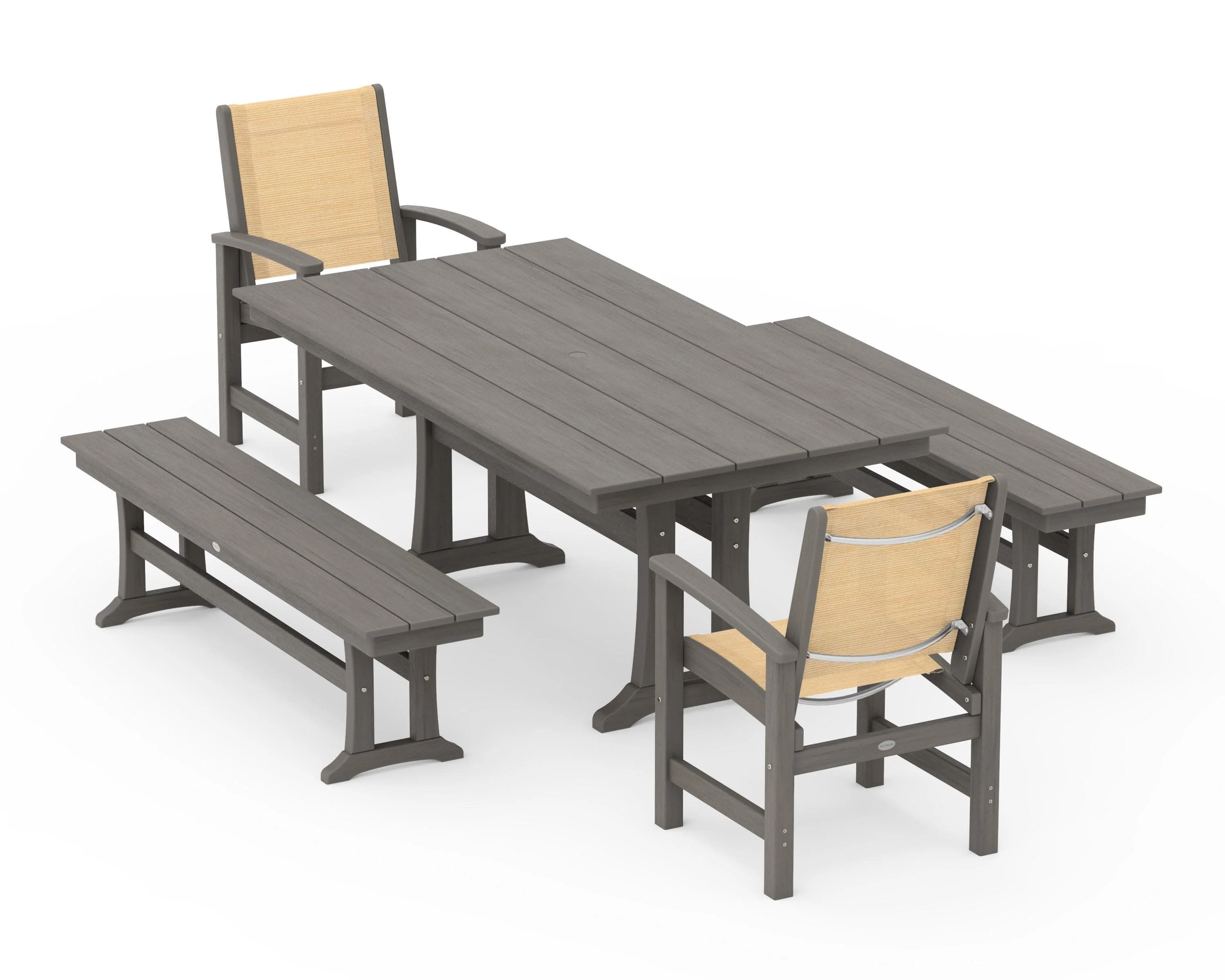 Coastal 5-Piece Farmhouse Dining Set with Trestle Legs and Benches - Image 124