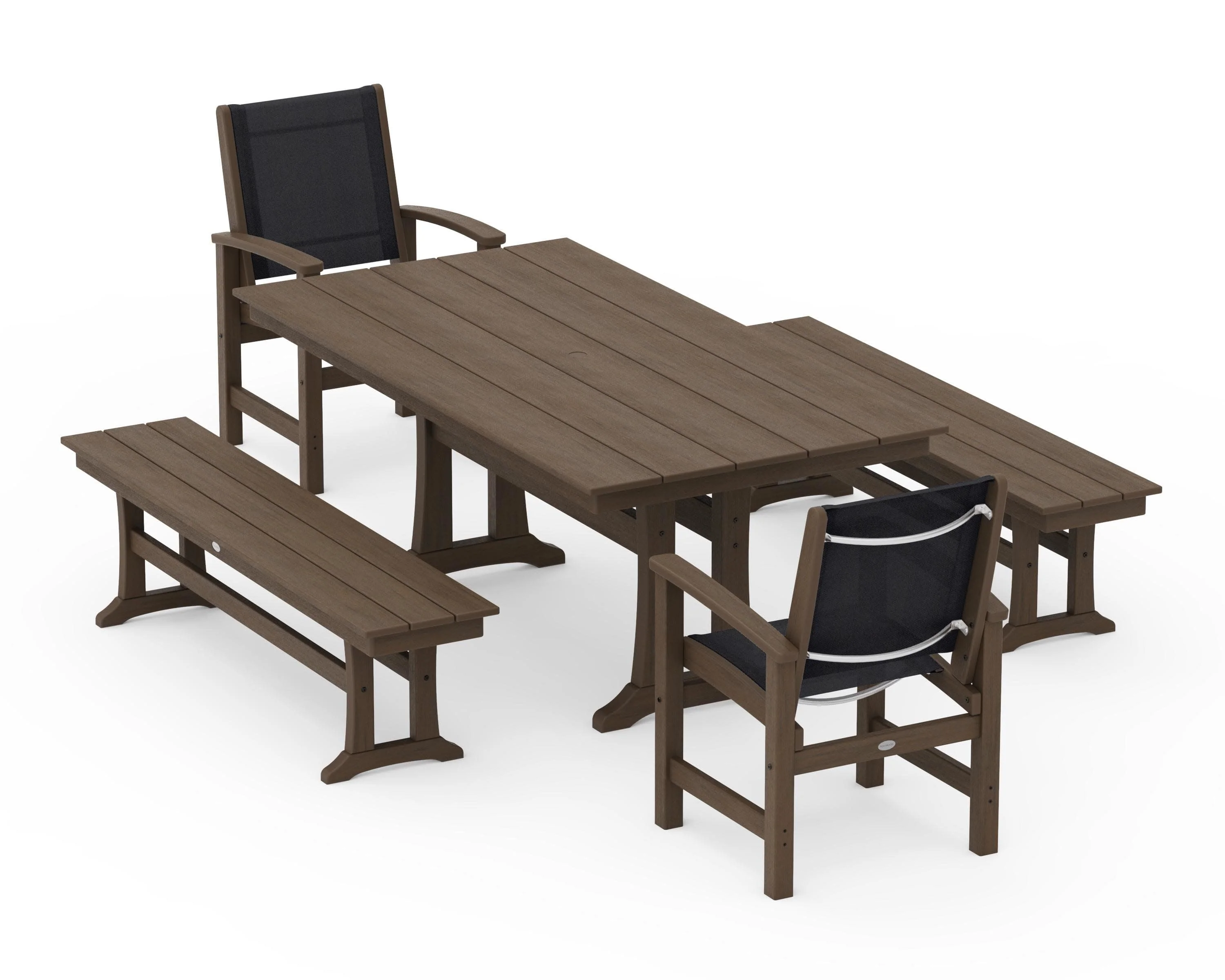 Coastal 5-Piece Farmhouse Dining Set with Trestle Legs and Benches - Image 127