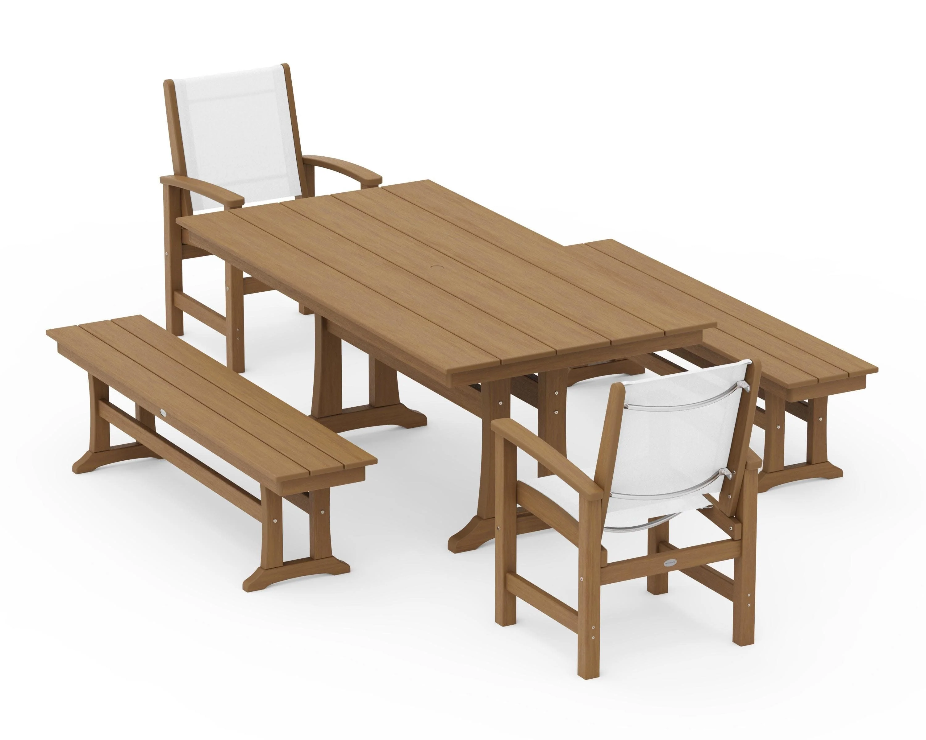 Coastal 5-Piece Farmhouse Dining Set with Trestle Legs and Benches - Image 133