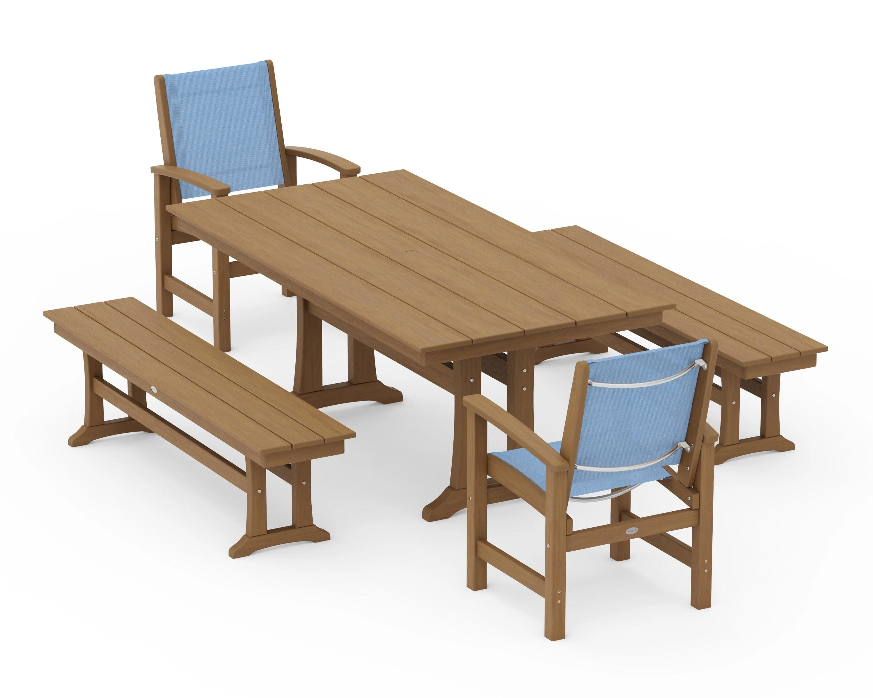 Coastal 5-Piece Farmhouse Dining Set with Trestle Legs and Benches - Image 135