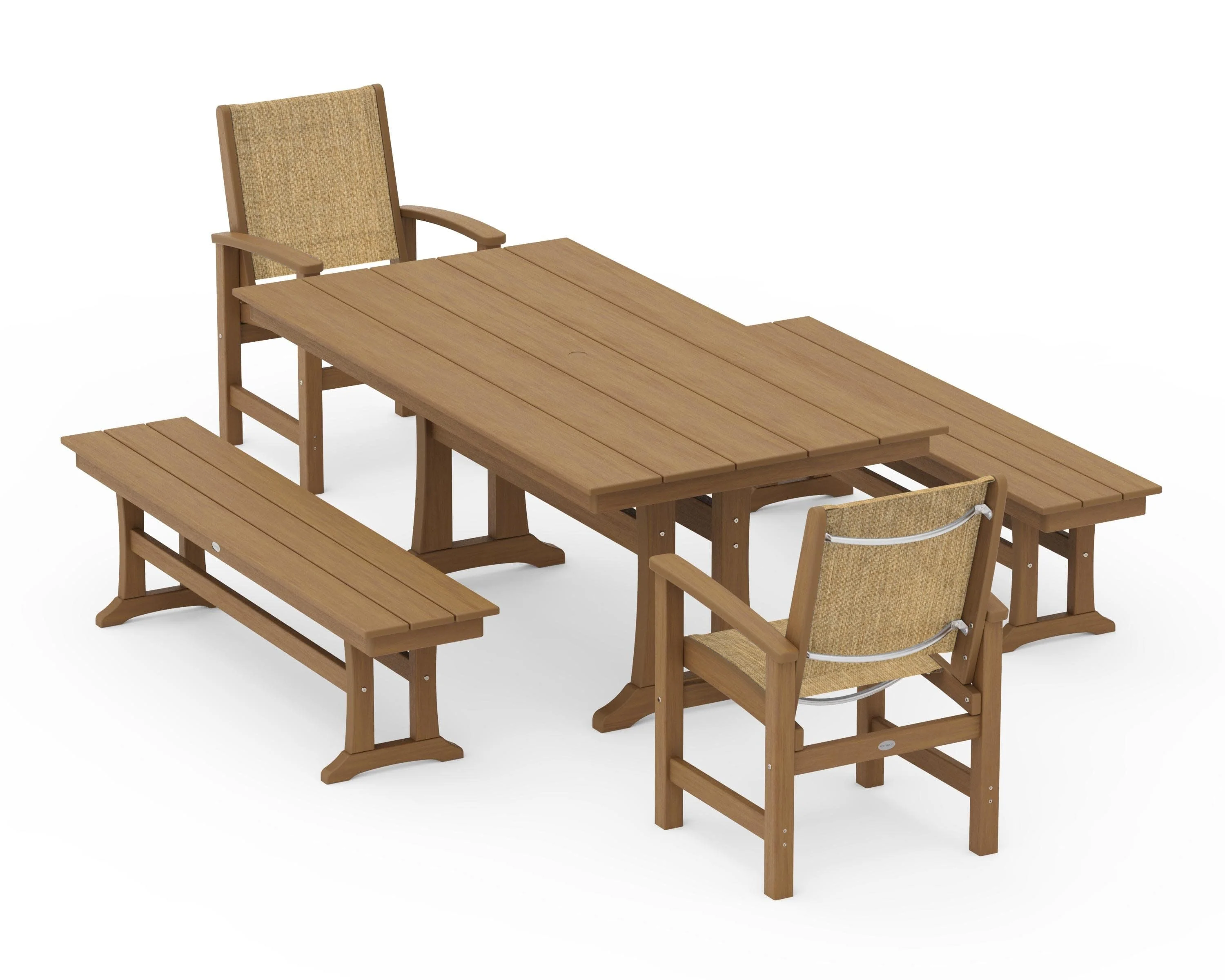 Coastal 5-Piece Farmhouse Dining Set with Trestle Legs and Benches - Image 136