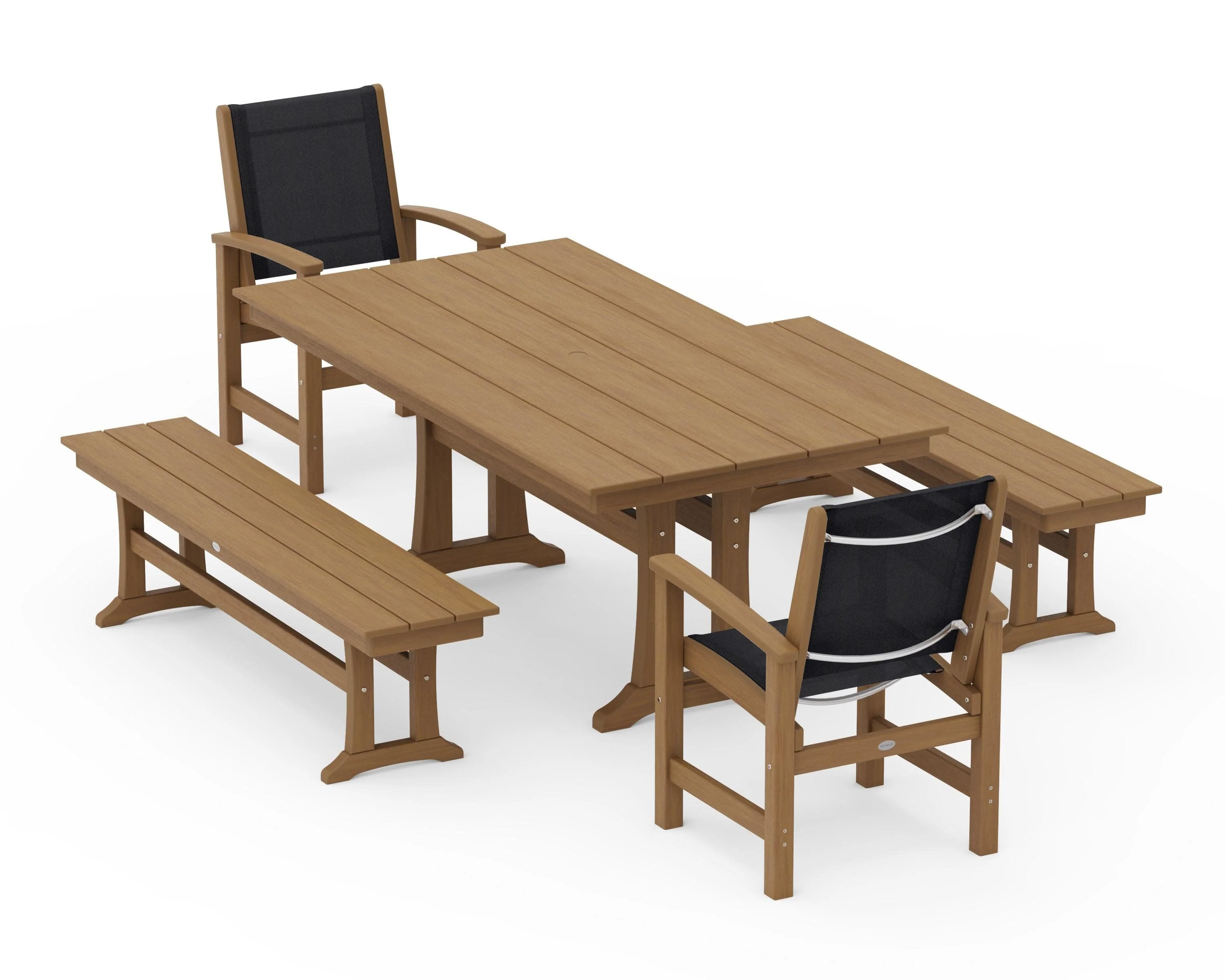 Coastal 5-Piece Farmhouse Dining Set with Trestle Legs and Benches - Image 138