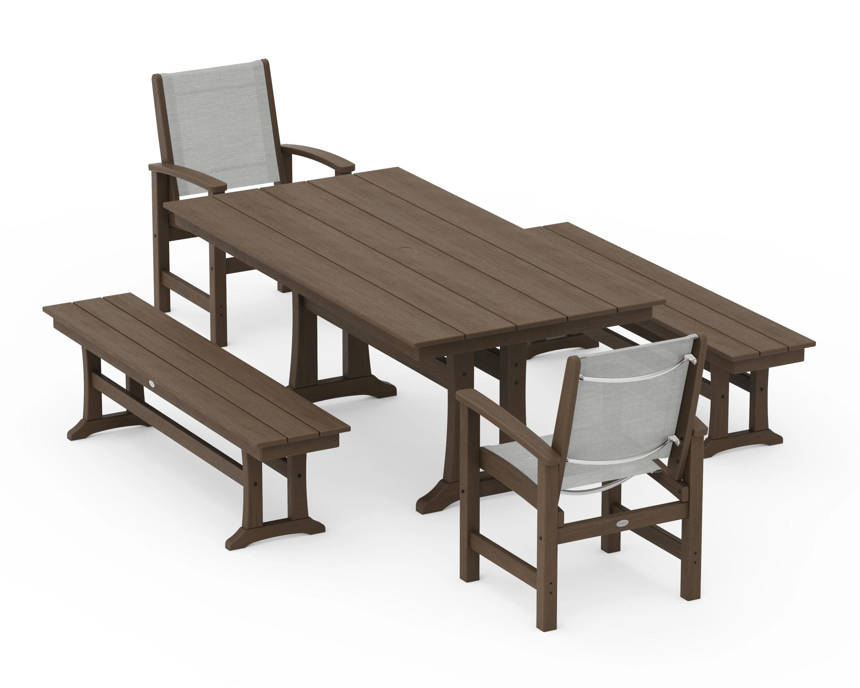 Coastal 5-Piece Farmhouse Dining Set with Trestle Legs and Benches - Image 139