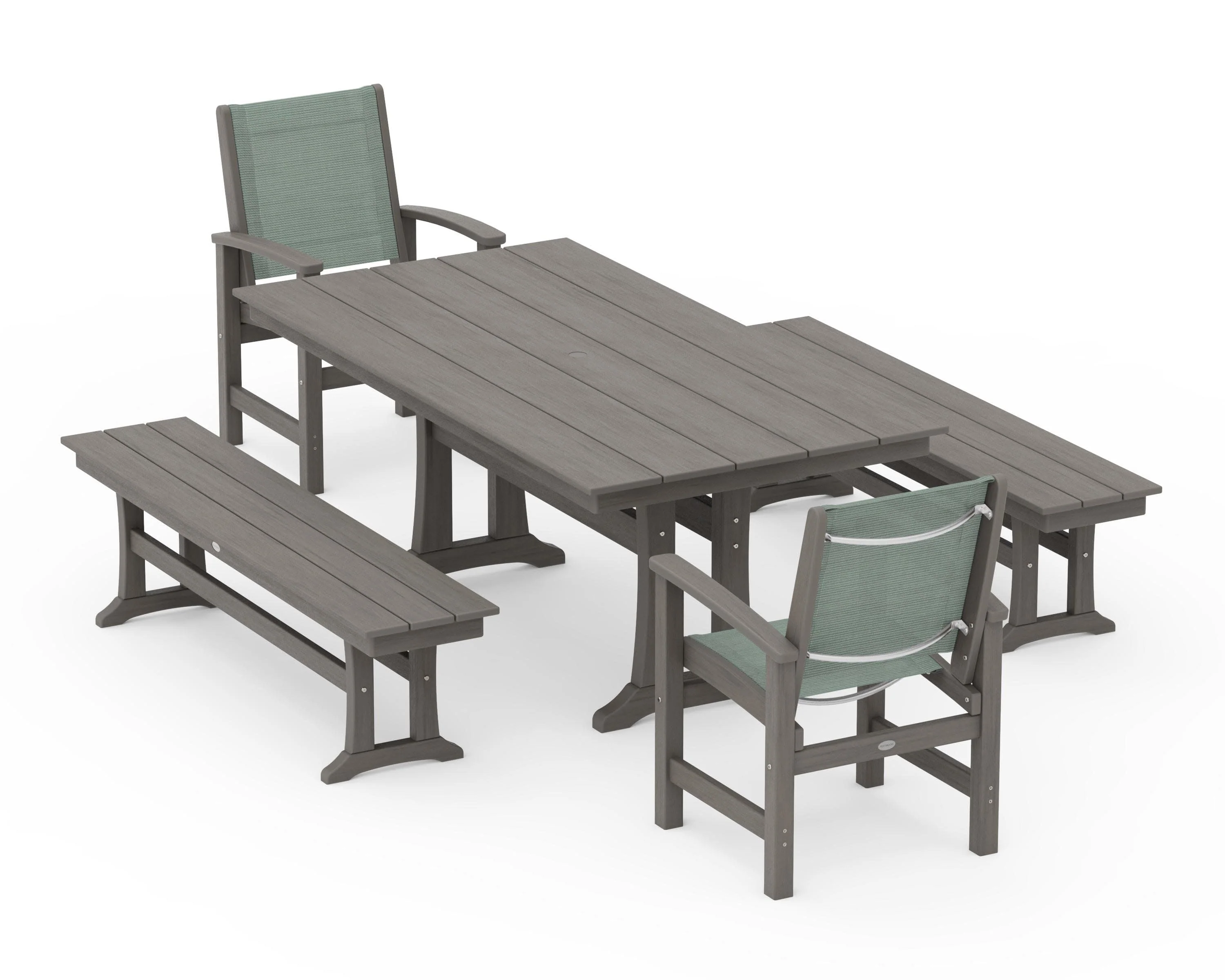 Coastal 5-Piece Farmhouse Dining Set with Trestle Legs and Benches - Image 141