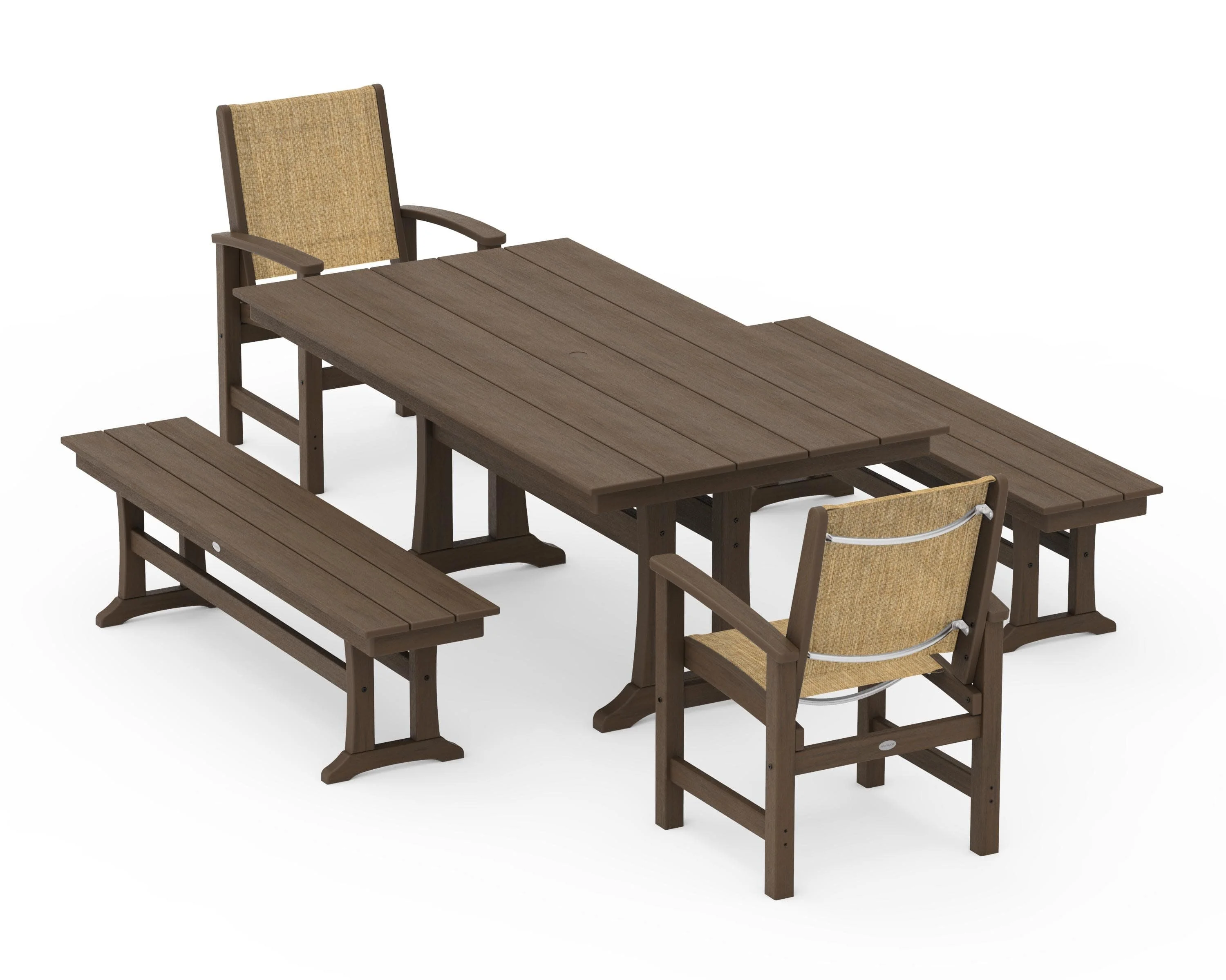 Coastal 5-Piece Farmhouse Dining Set with Trestle Legs and Benches - Image 144