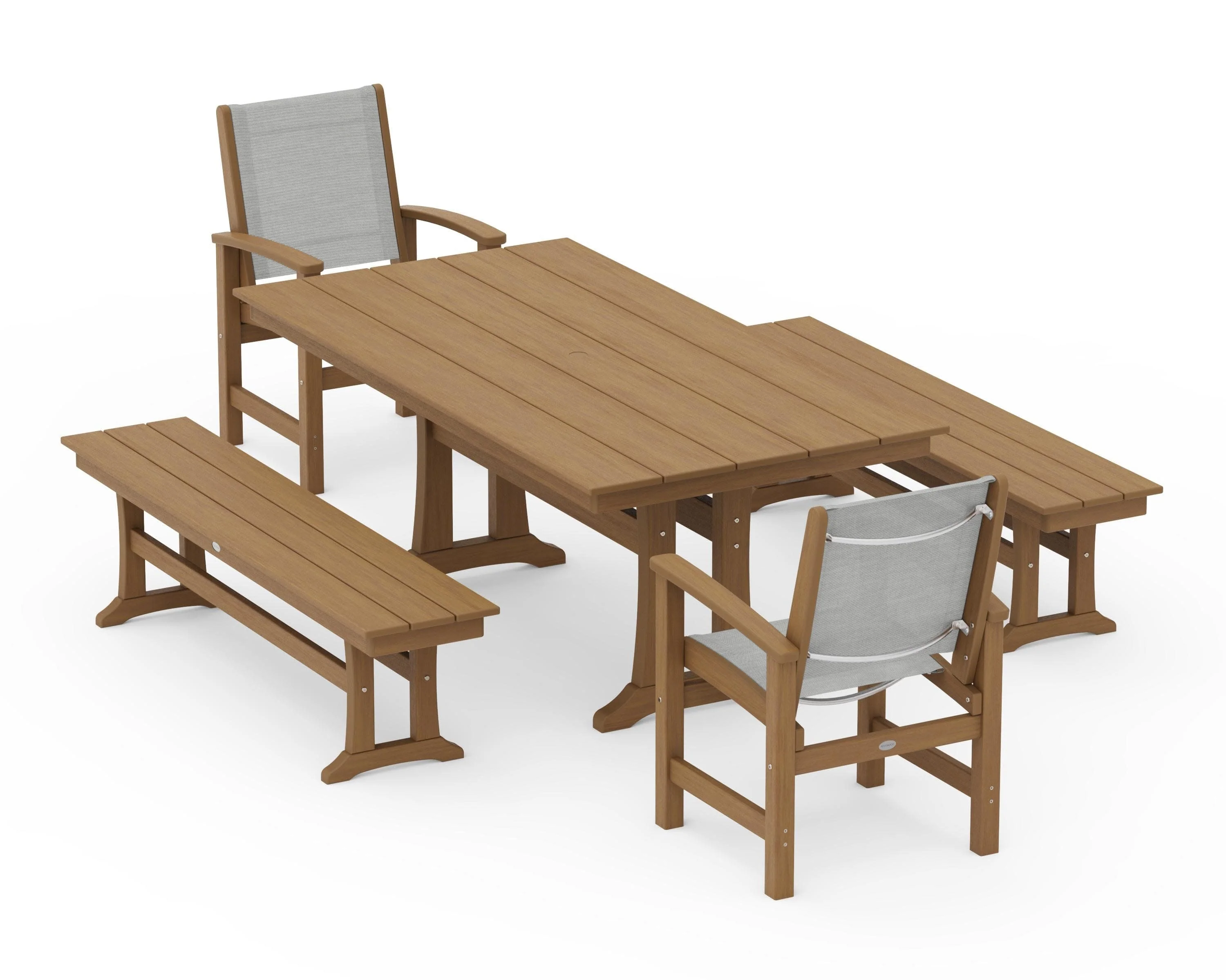 Coastal 5-Piece Farmhouse Dining Set with Trestle Legs and Benches - Image 146