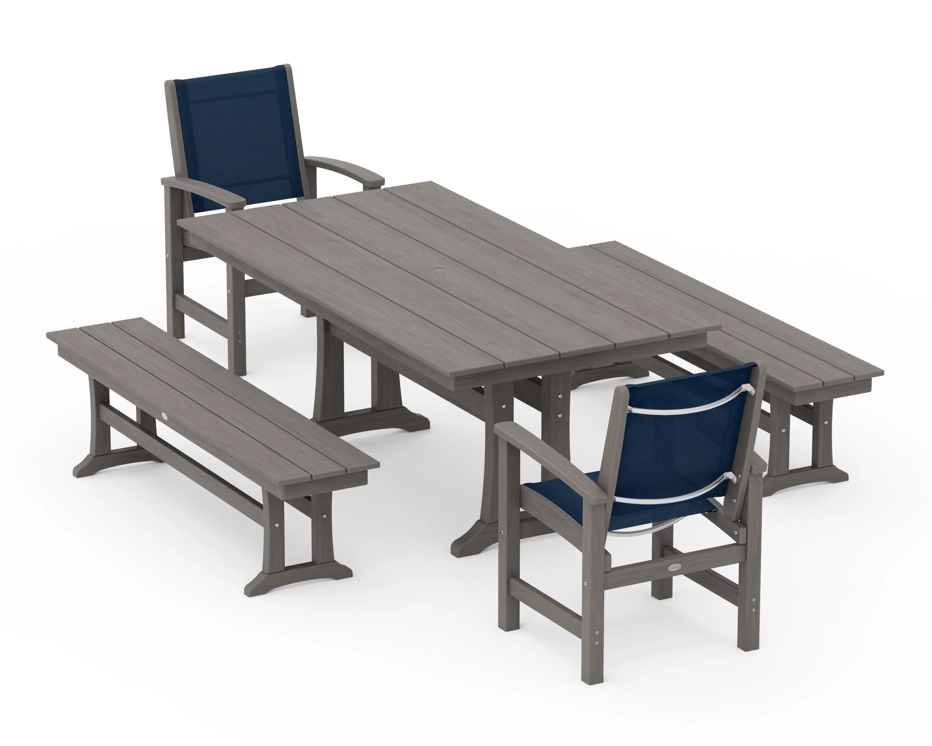 Coastal 5-Piece Farmhouse Dining Set with Trestle Legs and Benches - Image 147