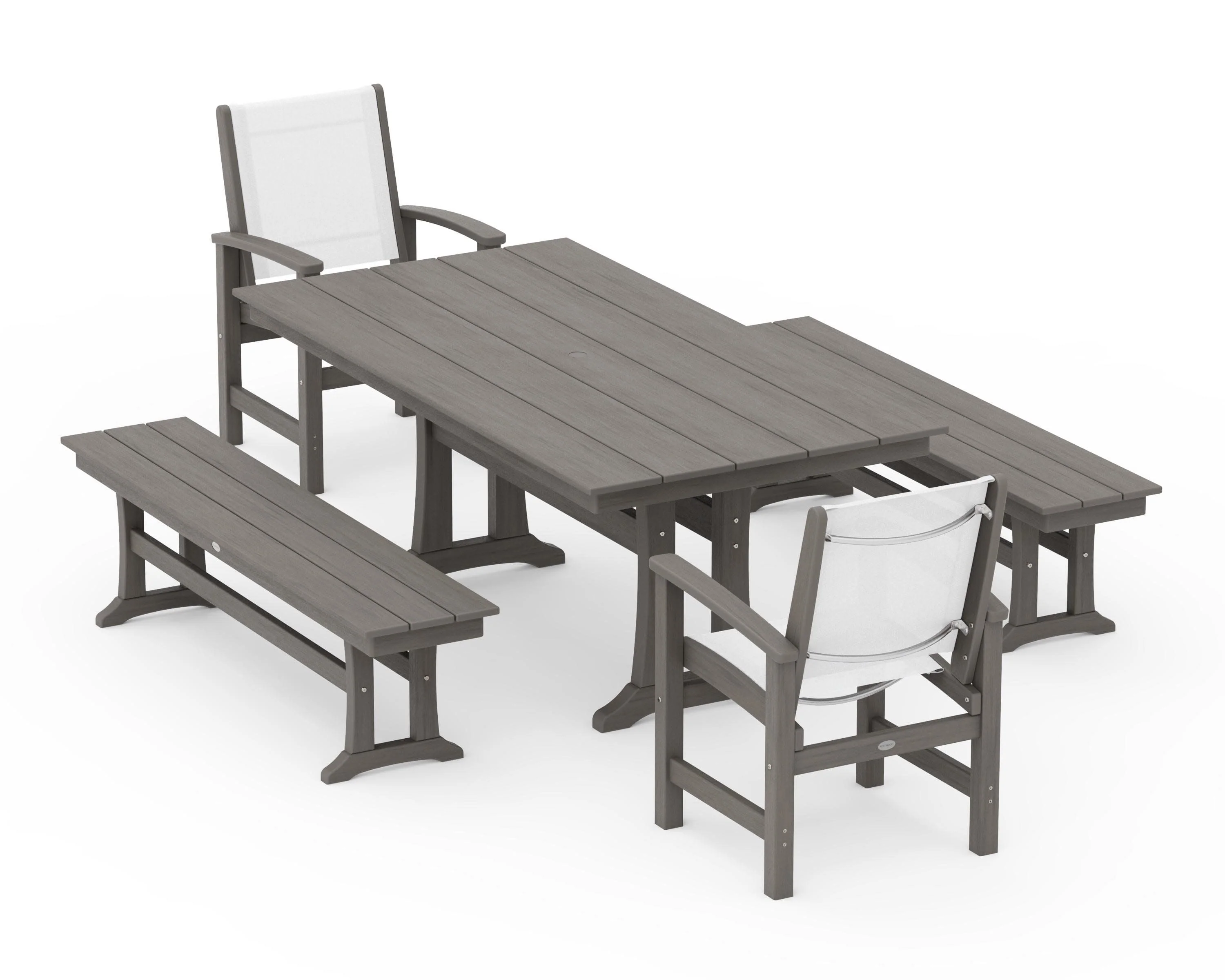Coastal 5-Piece Farmhouse Dining Set with Trestle Legs and Benches - Image 148