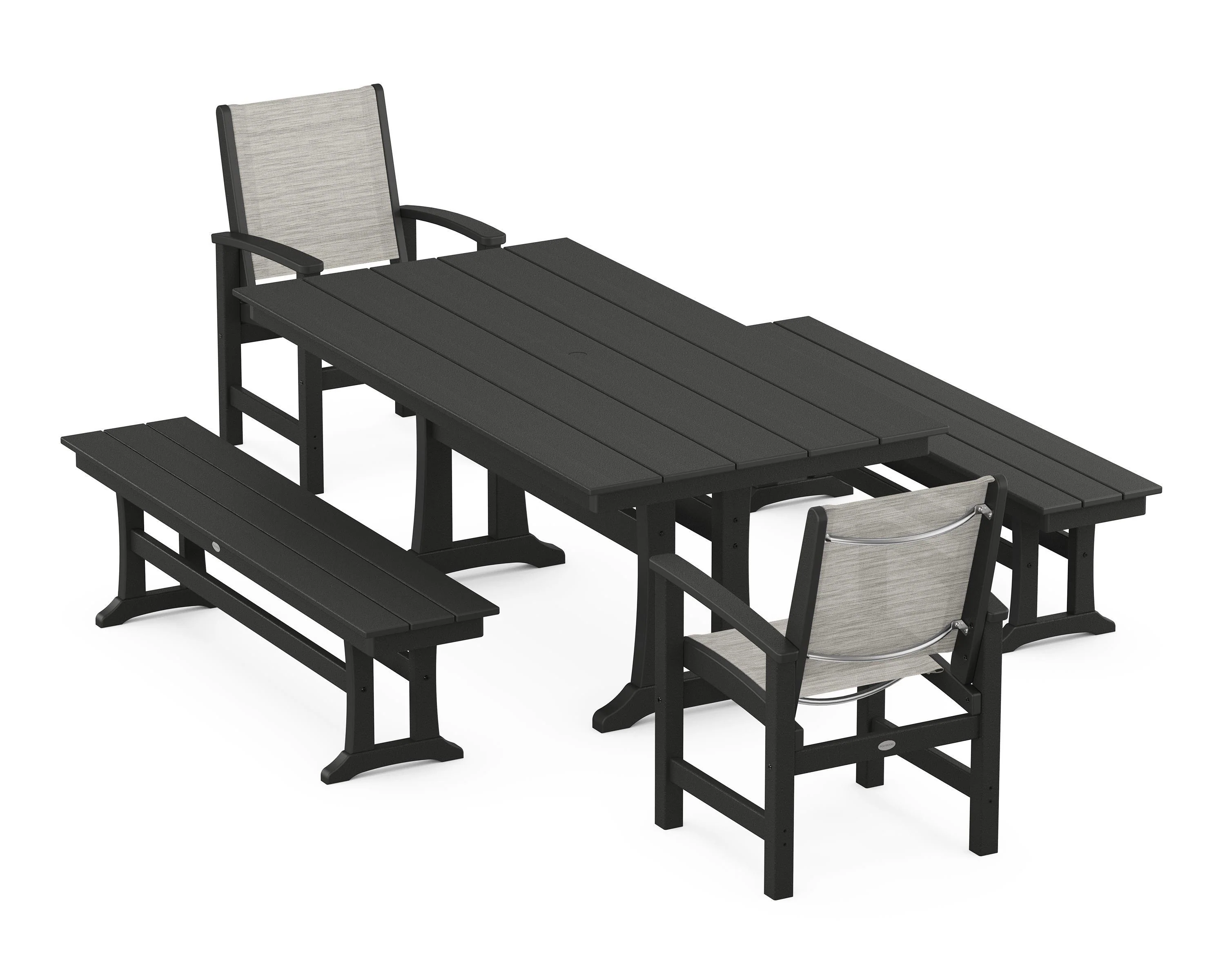Coastal 5-Piece Farmhouse Dining Set with Trestle Legs and Benches - Image 15