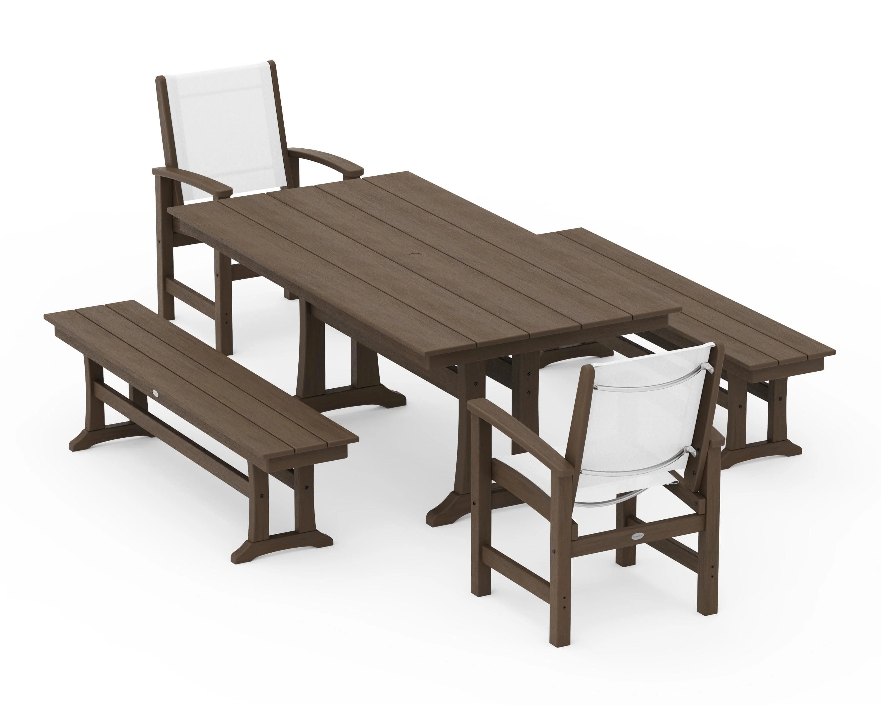 Coastal 5-Piece Farmhouse Dining Set with Trestle Legs and Benches - Image 153
