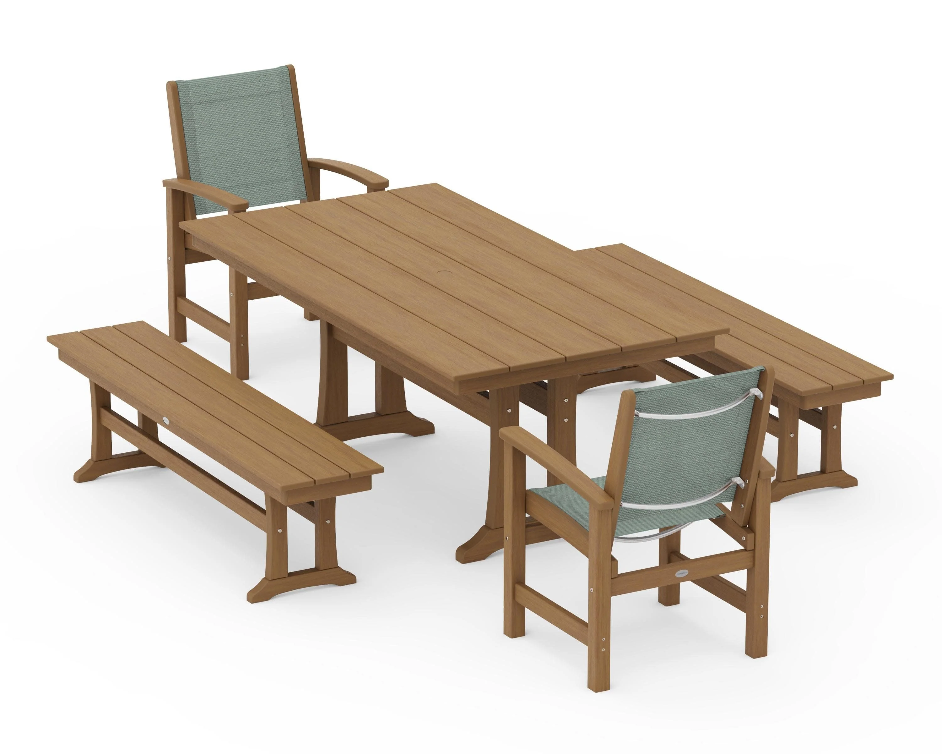 Coastal 5-Piece Farmhouse Dining Set with Trestle Legs and Benches - Image 154