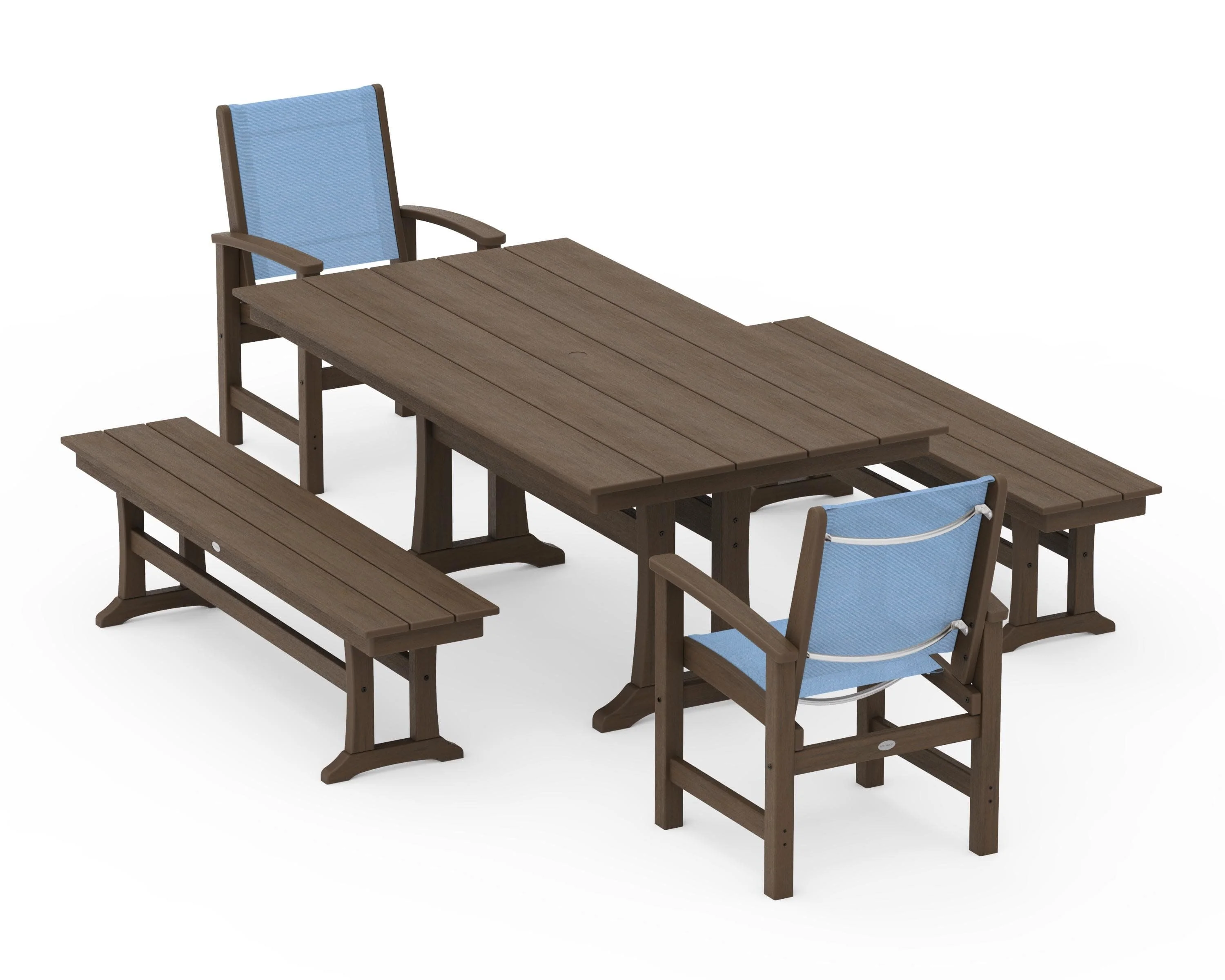 Coastal 5-Piece Farmhouse Dining Set with Trestle Legs and Benches - Image 155