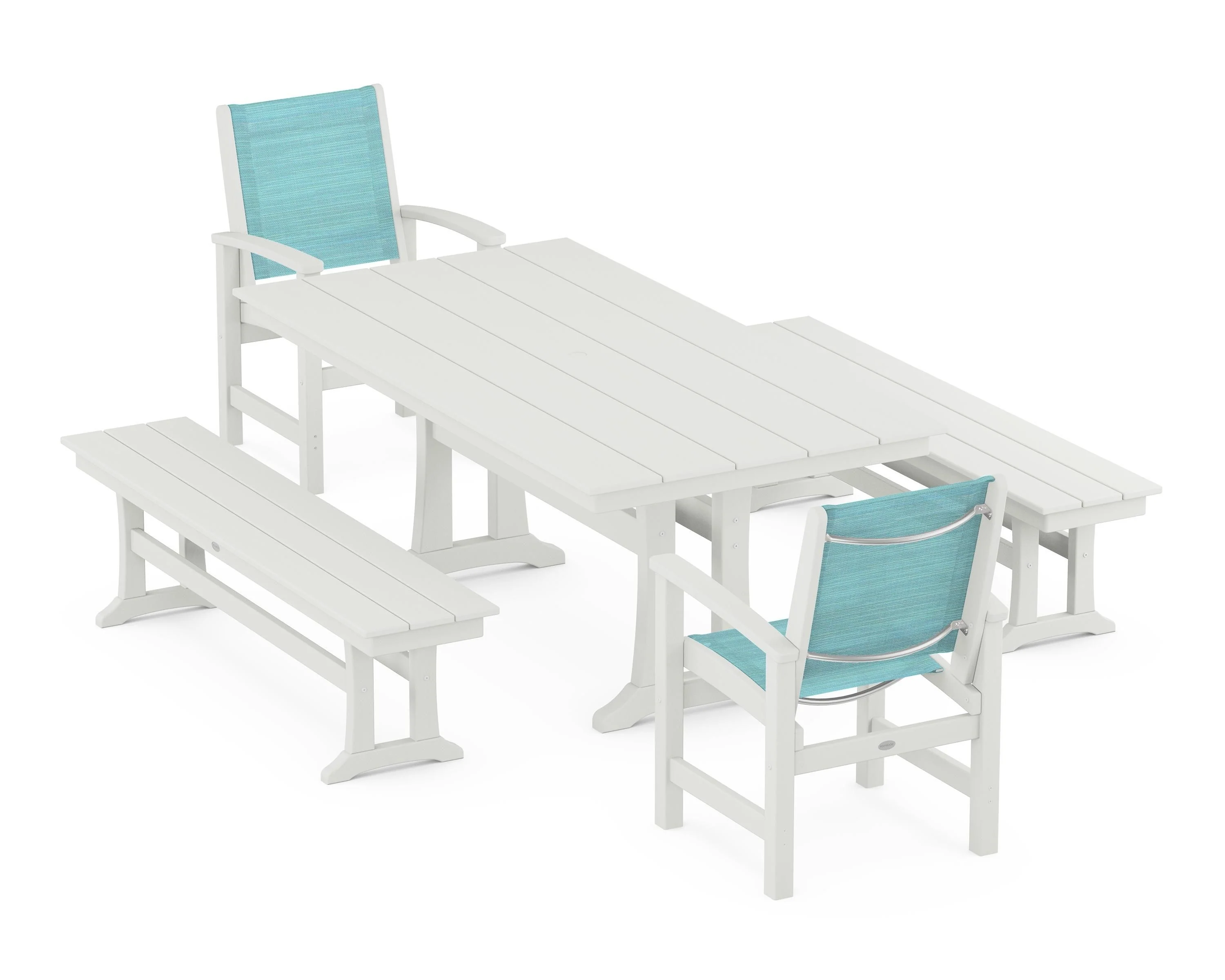 Coastal 5-Piece Farmhouse Dining Set with Trestle Legs and Benches - Image 20