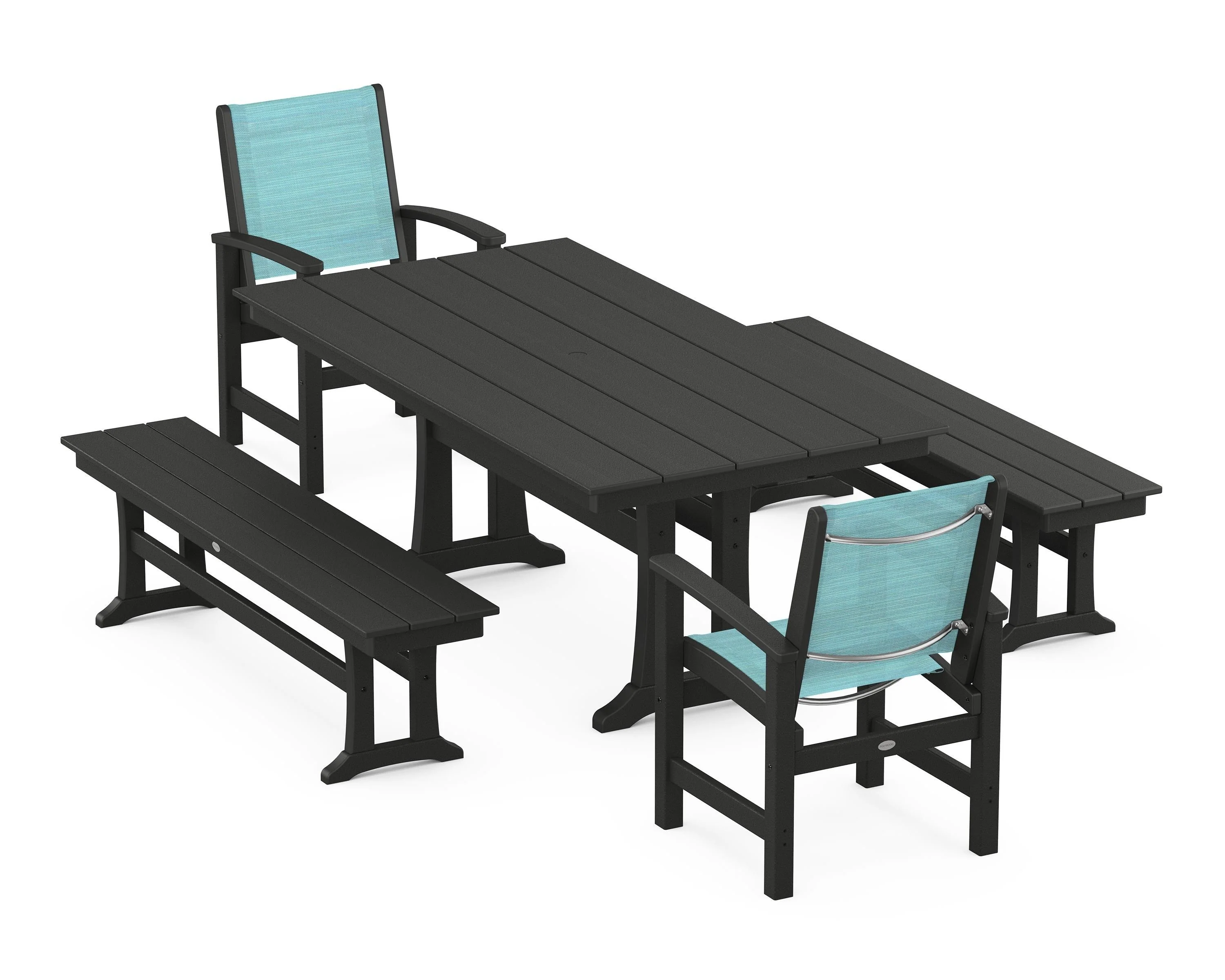 Coastal 5-Piece Farmhouse Dining Set with Trestle Legs and Benches - Image 23