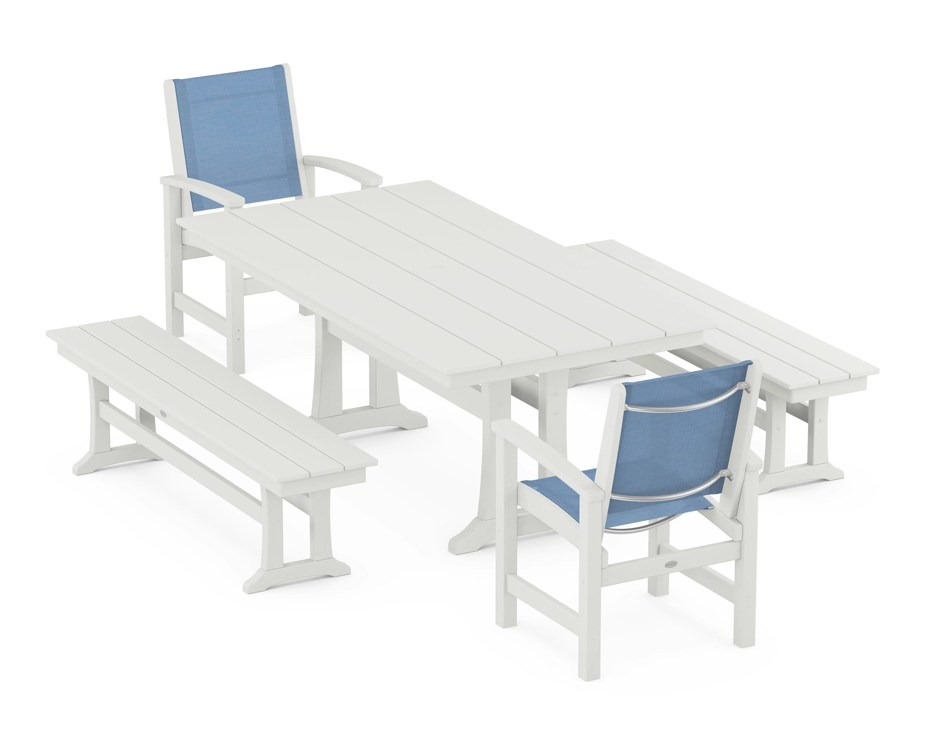 Coastal 5-Piece Farmhouse Dining Set with Trestle Legs and Benches - Image 24