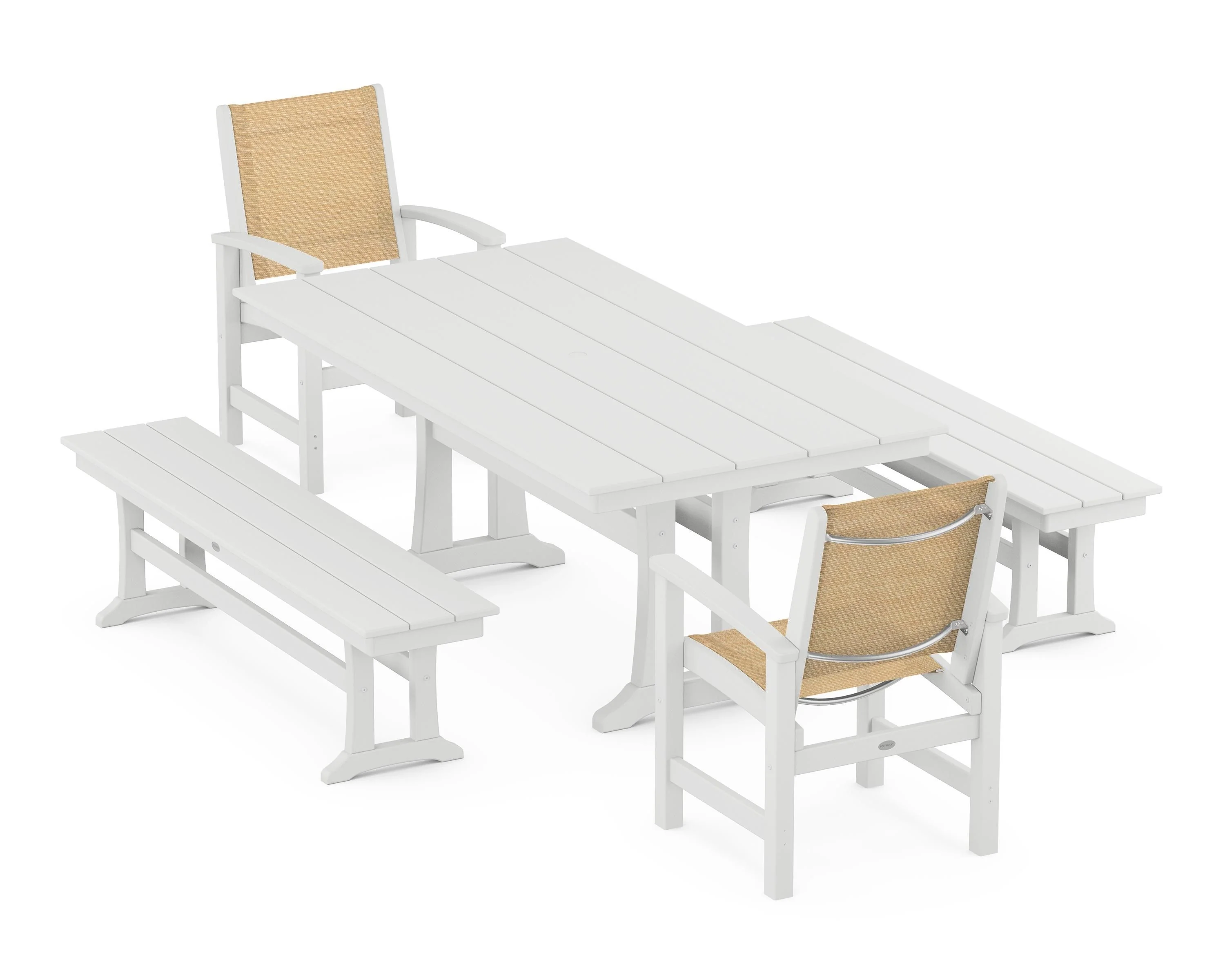 Coastal 5-Piece Farmhouse Dining Set with Trestle Legs and Benches - Image 38