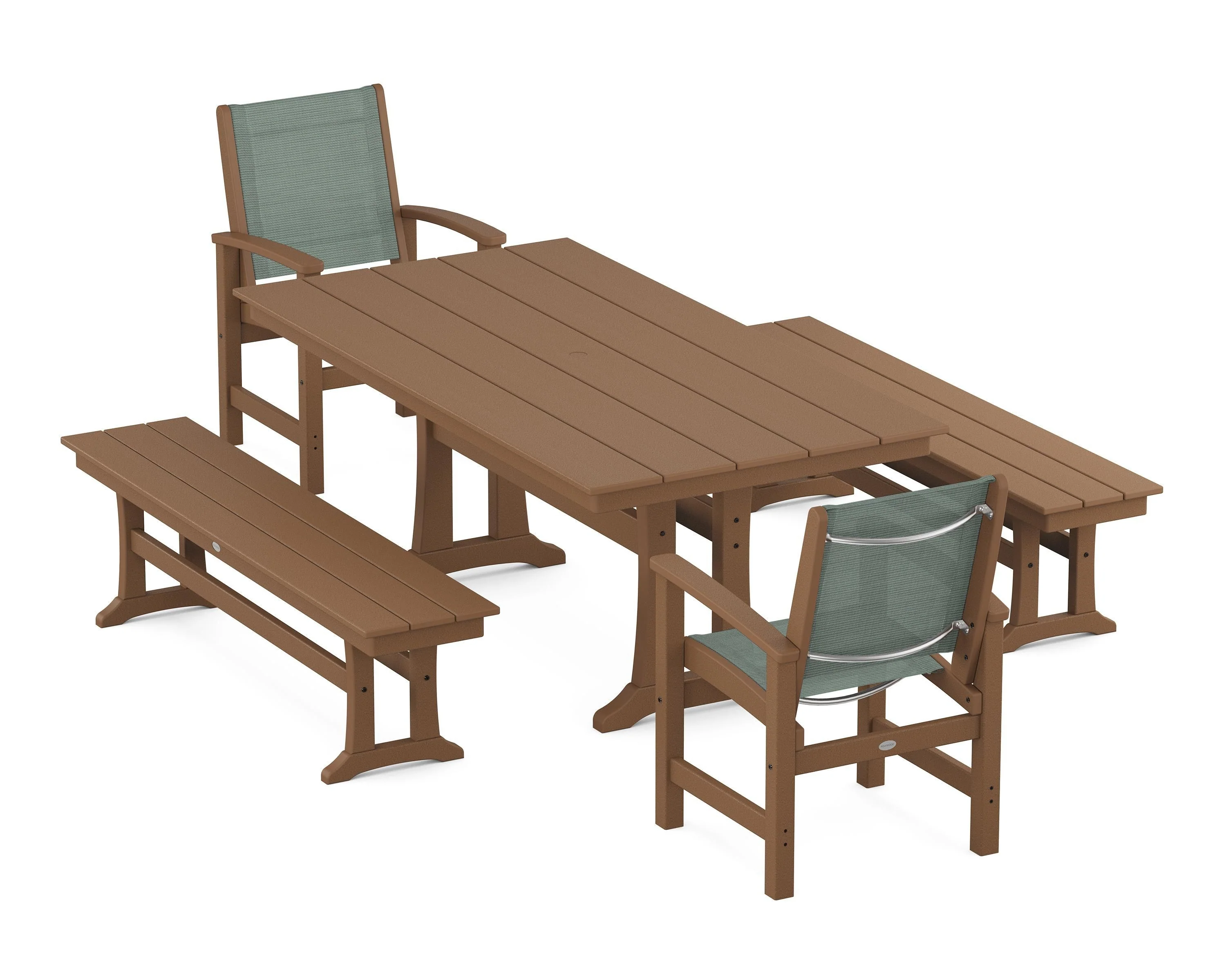 Coastal 5-Piece Farmhouse Dining Set with Trestle Legs and Benches - Image 4