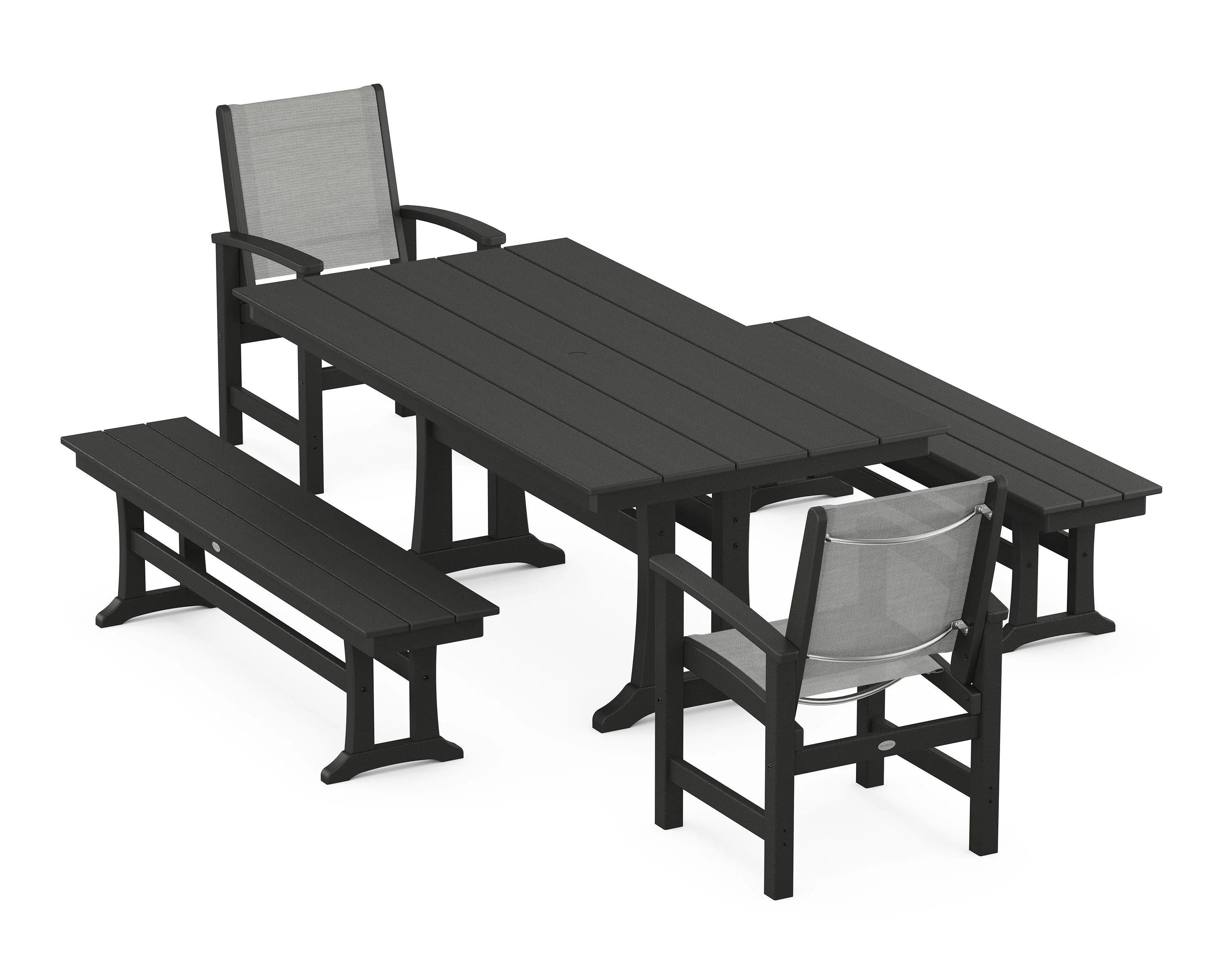 Coastal 5-Piece Farmhouse Dining Set with Trestle Legs and Benches - Image 43