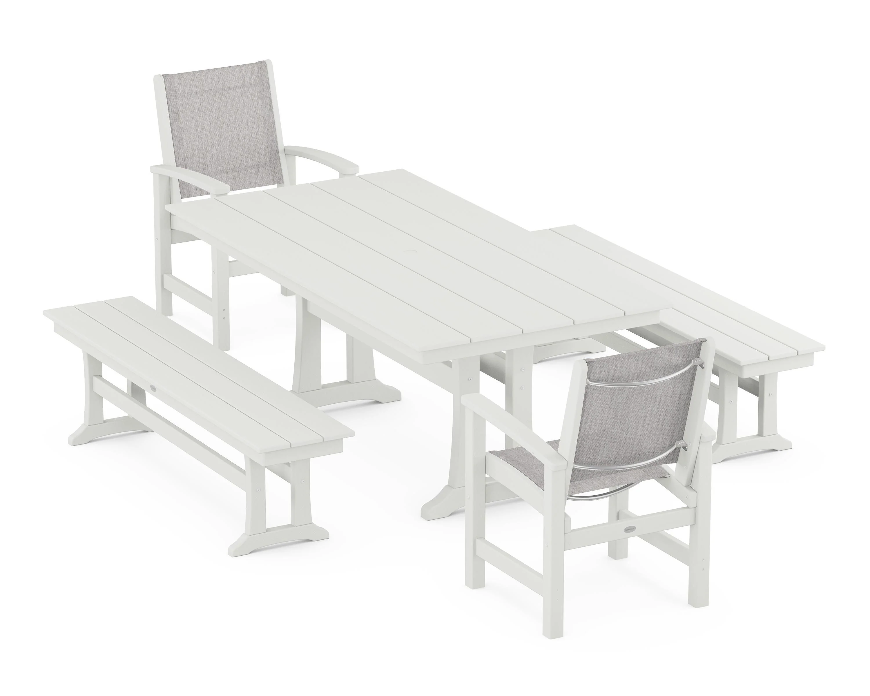 Coastal 5-Piece Farmhouse Dining Set with Trestle Legs and Benches - Image 46