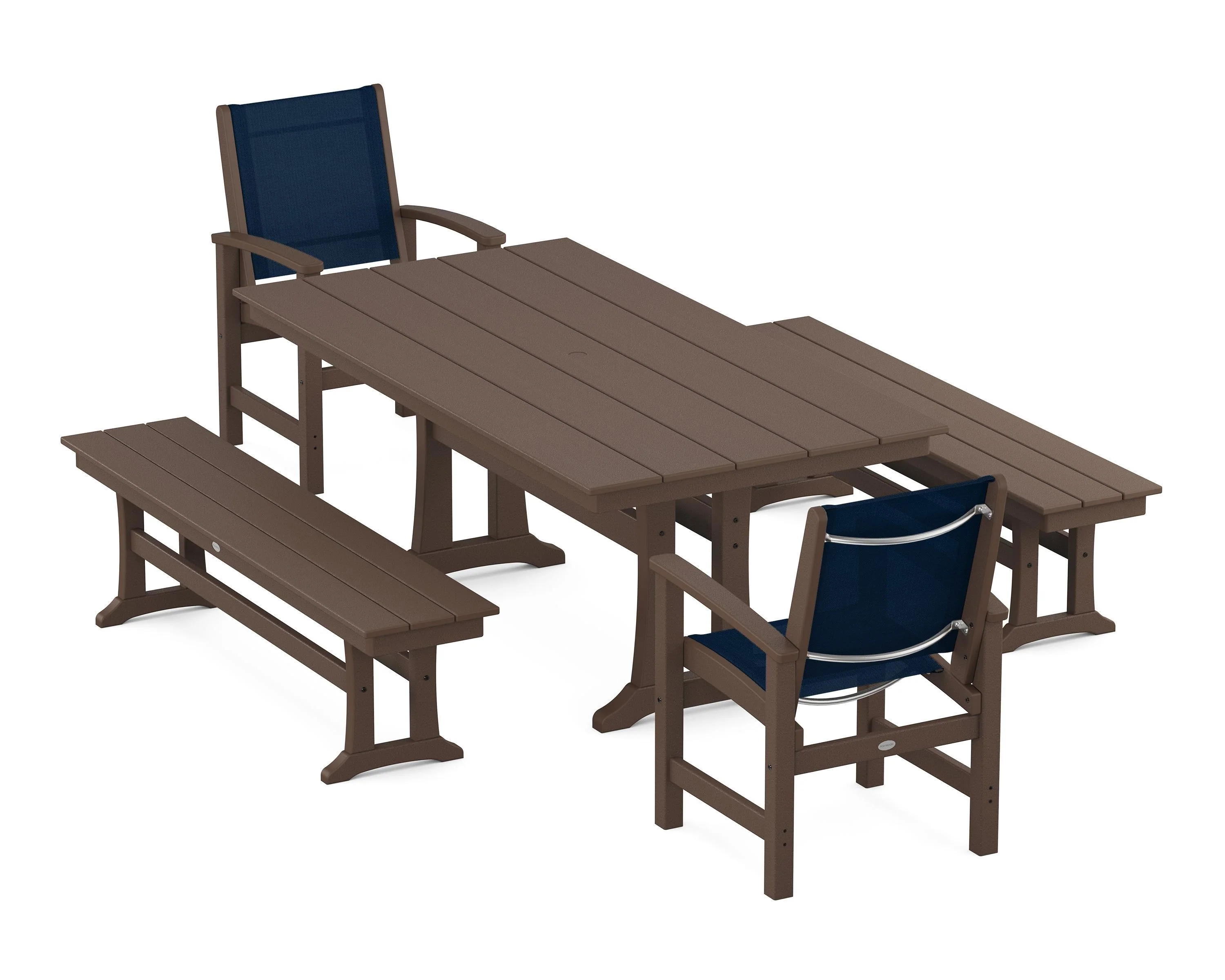 Coastal 5-Piece Farmhouse Dining Set with Trestle Legs and Benches - Image 5