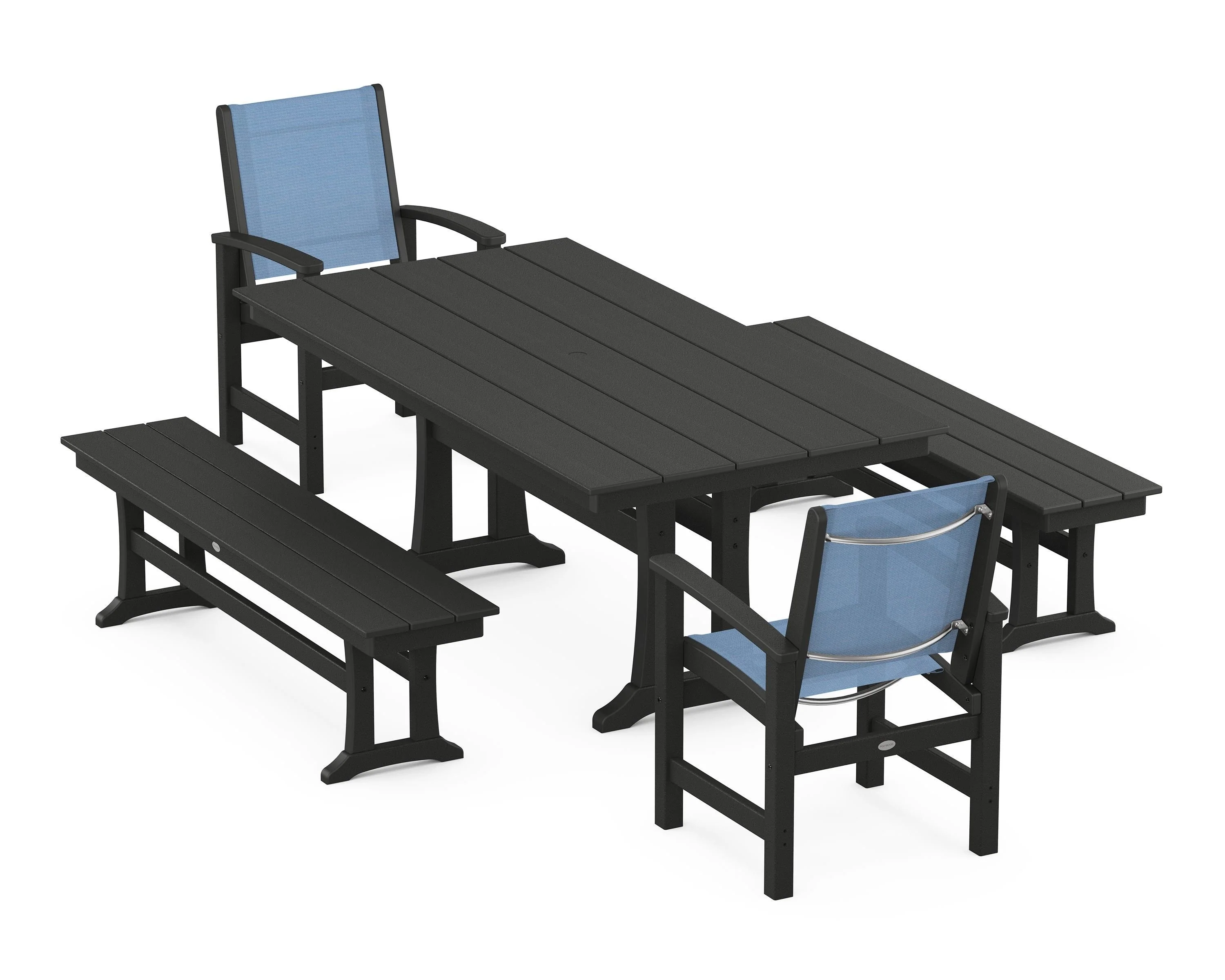 Coastal 5-Piece Farmhouse Dining Set with Trestle Legs and Benches - Image 57