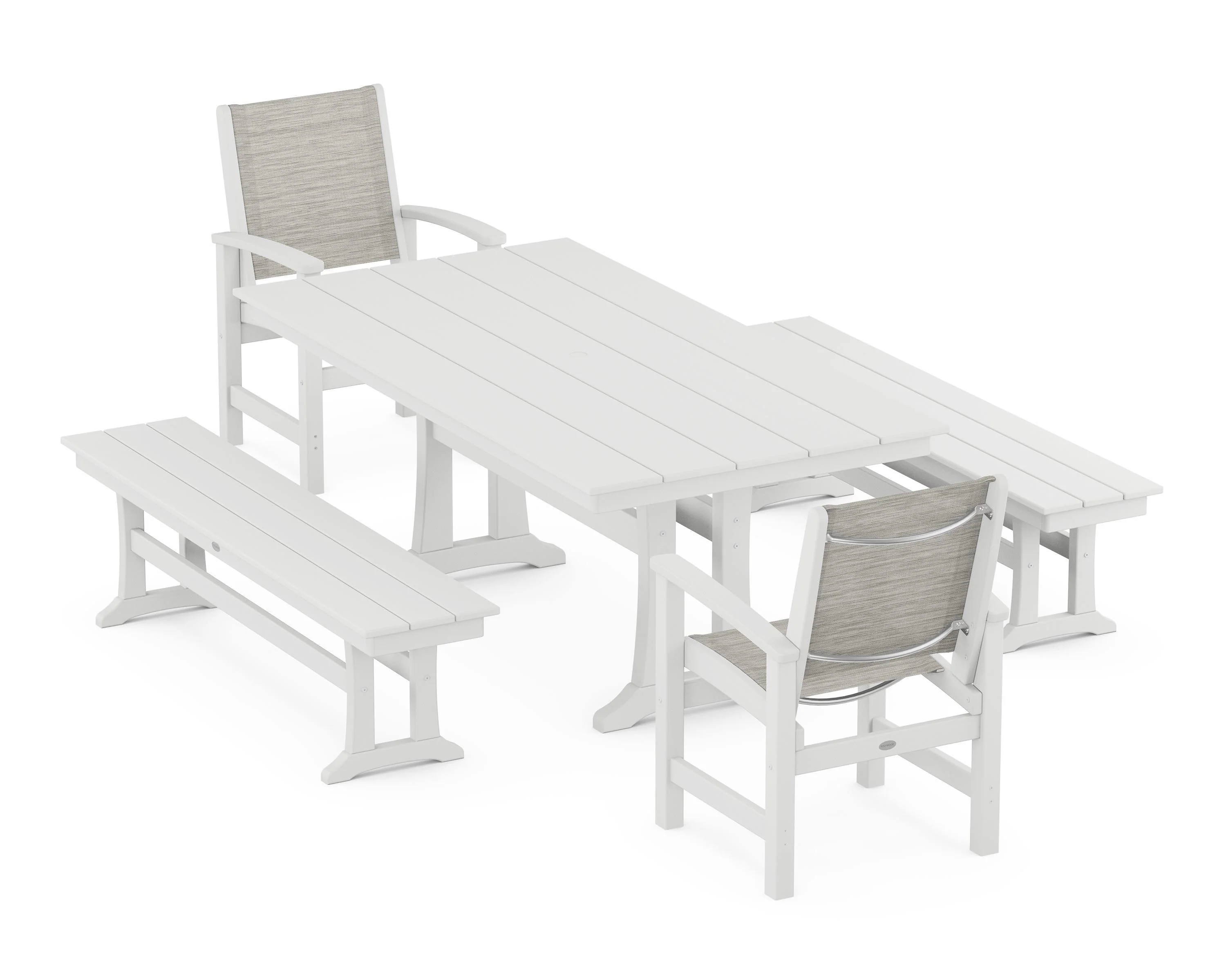 Coastal 5-Piece Farmhouse Dining Set with Trestle Legs and Benches - Image 73