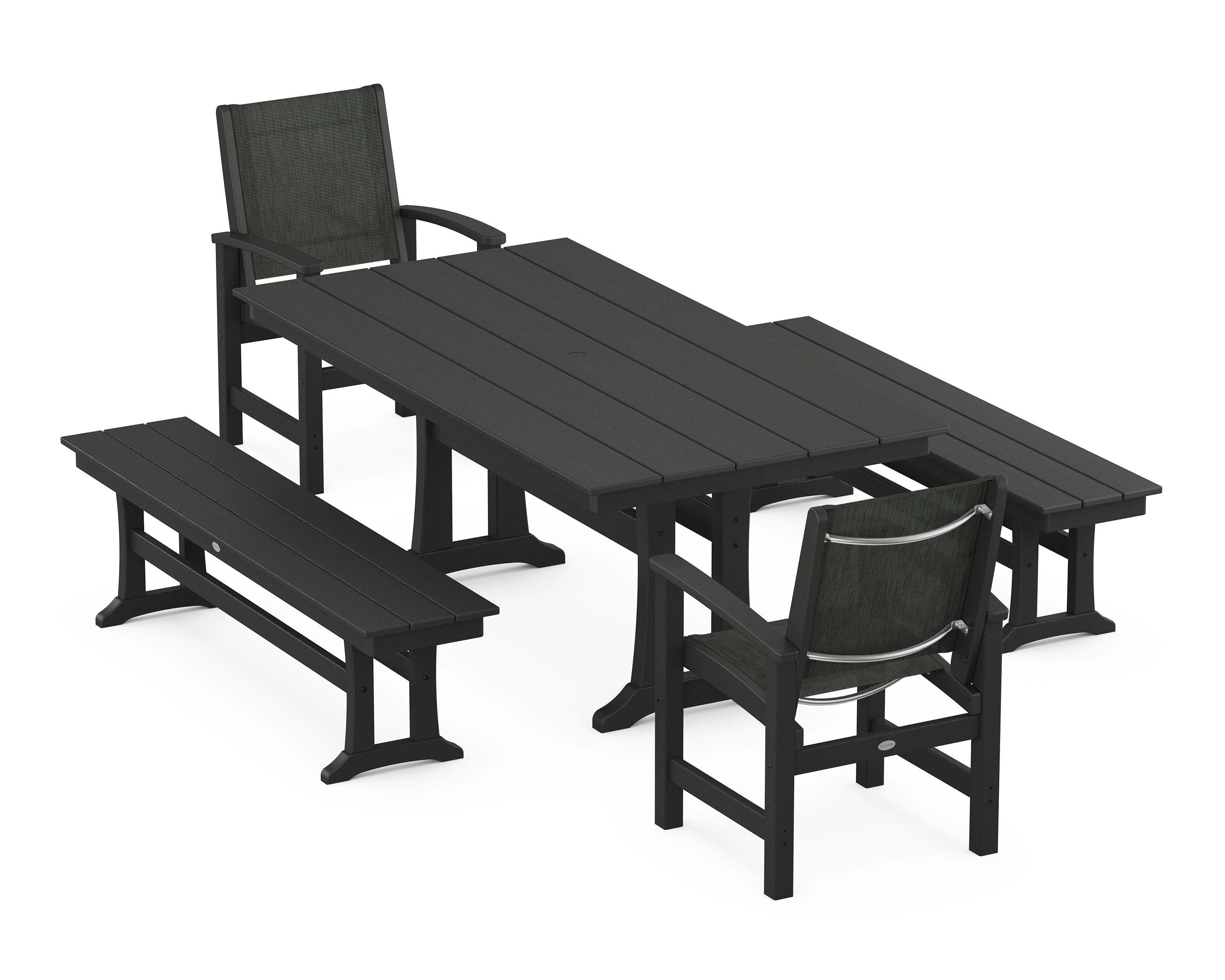 Coastal 5-Piece Farmhouse Dining Set with Trestle Legs and Benches - Image 76