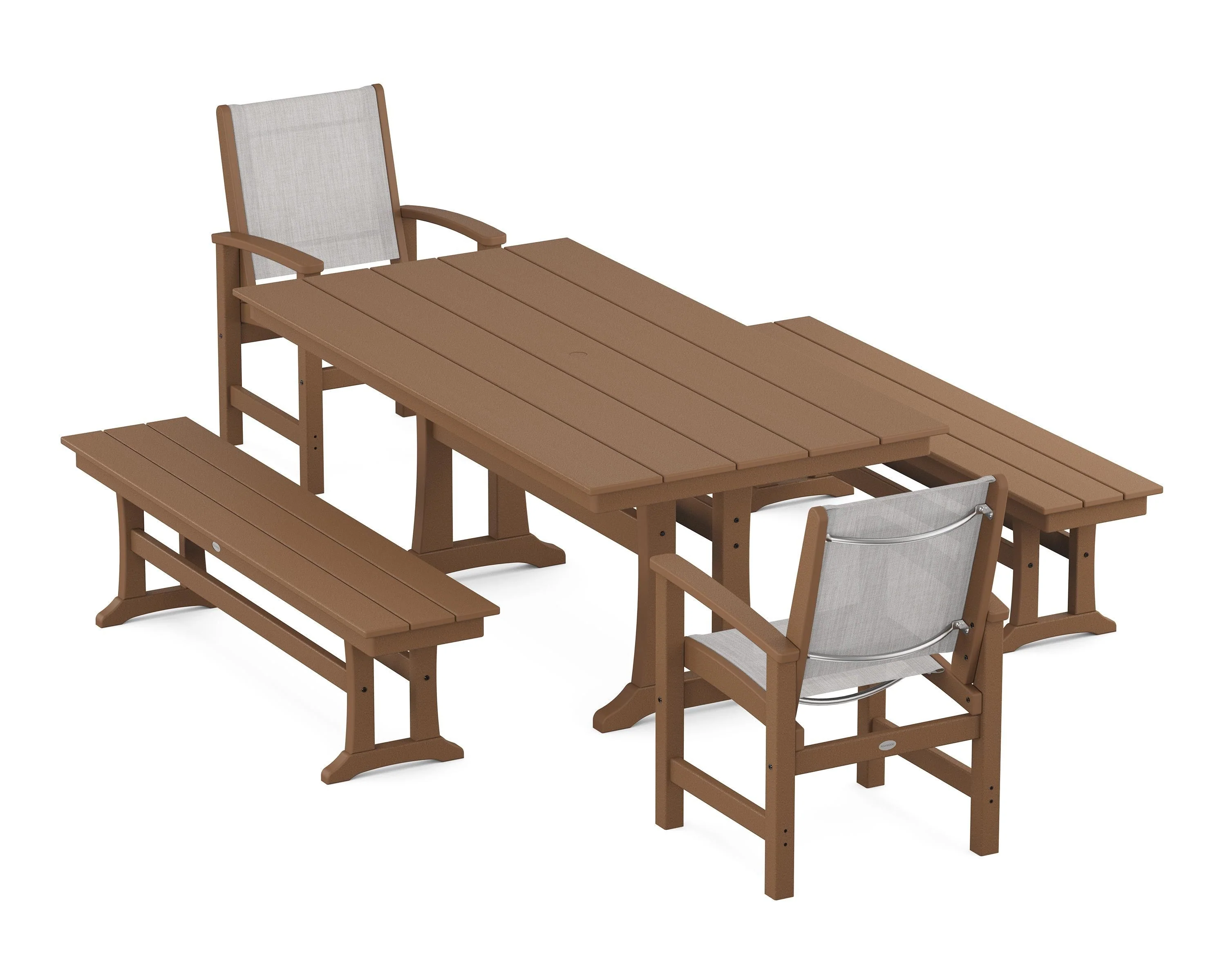 Coastal 5-Piece Farmhouse Dining Set with Trestle Legs and Benches - Image 86