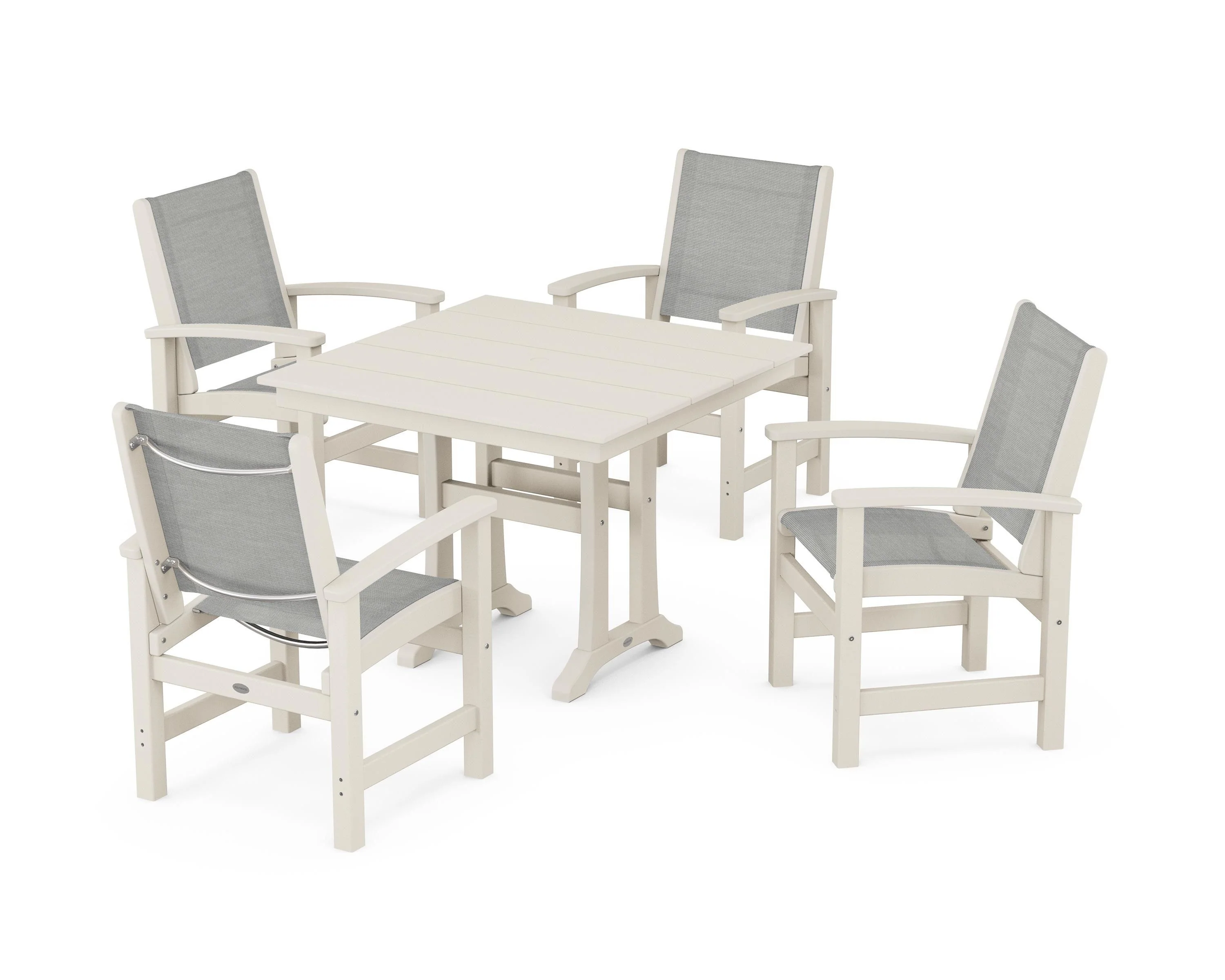 Coastal 5-Piece Farmhouse Dining Set With Trestle Legs - Image 108