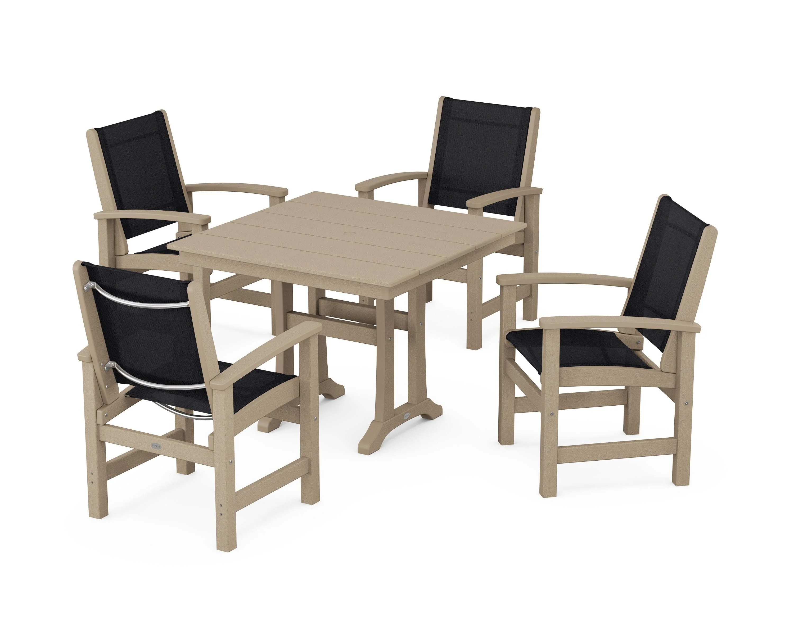 Coastal 5-Piece Farmhouse Dining Set With Trestle Legs - Image 112