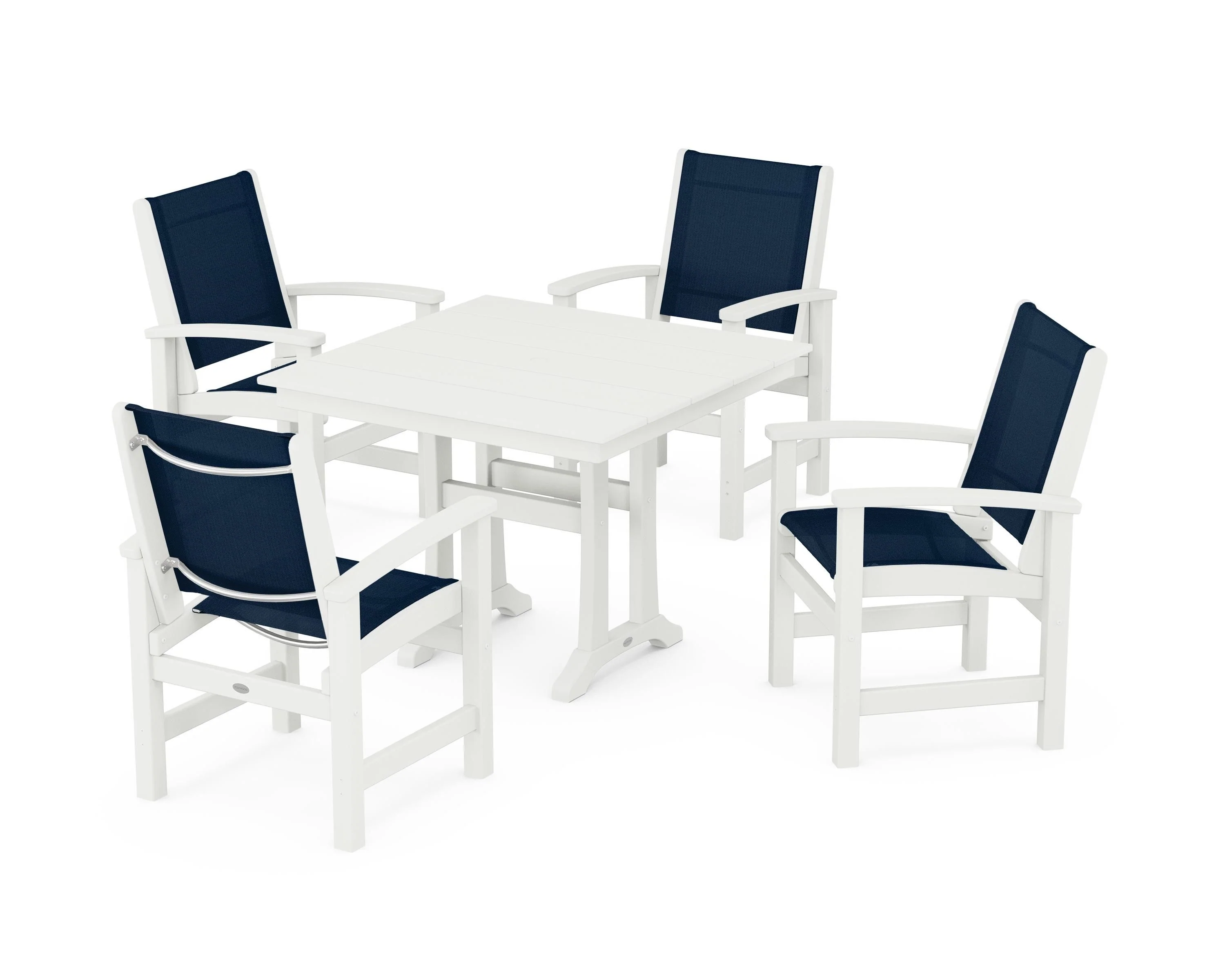 Coastal 5-Piece Farmhouse Dining Set With Trestle Legs - Image 116