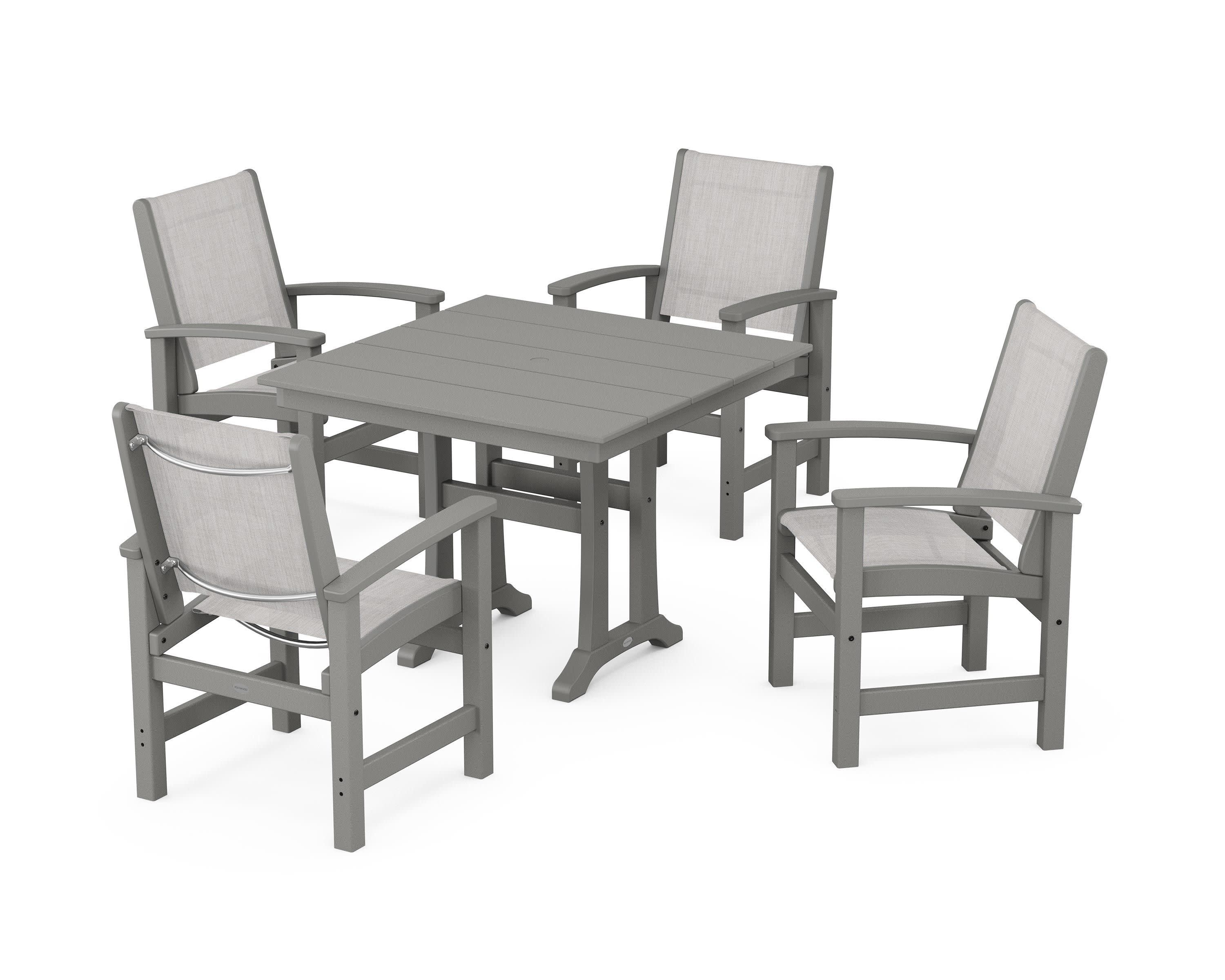 Coastal 5-Piece Farmhouse Dining Set With Trestle Legs - Image 123